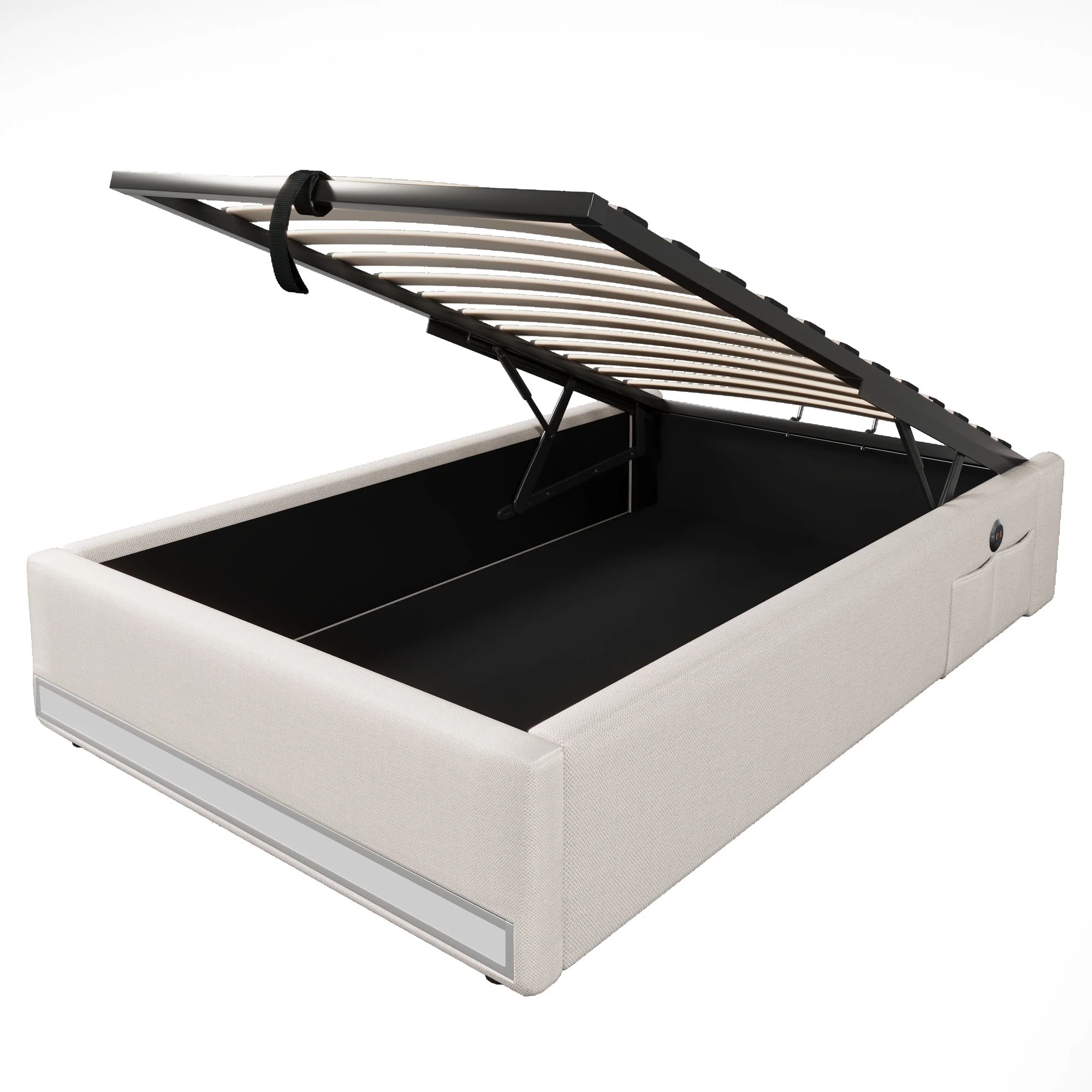 Upholstered Bed 90x200cm Hydraulic Storage LED USB/Type-C Pockets - Beige - Image 10
