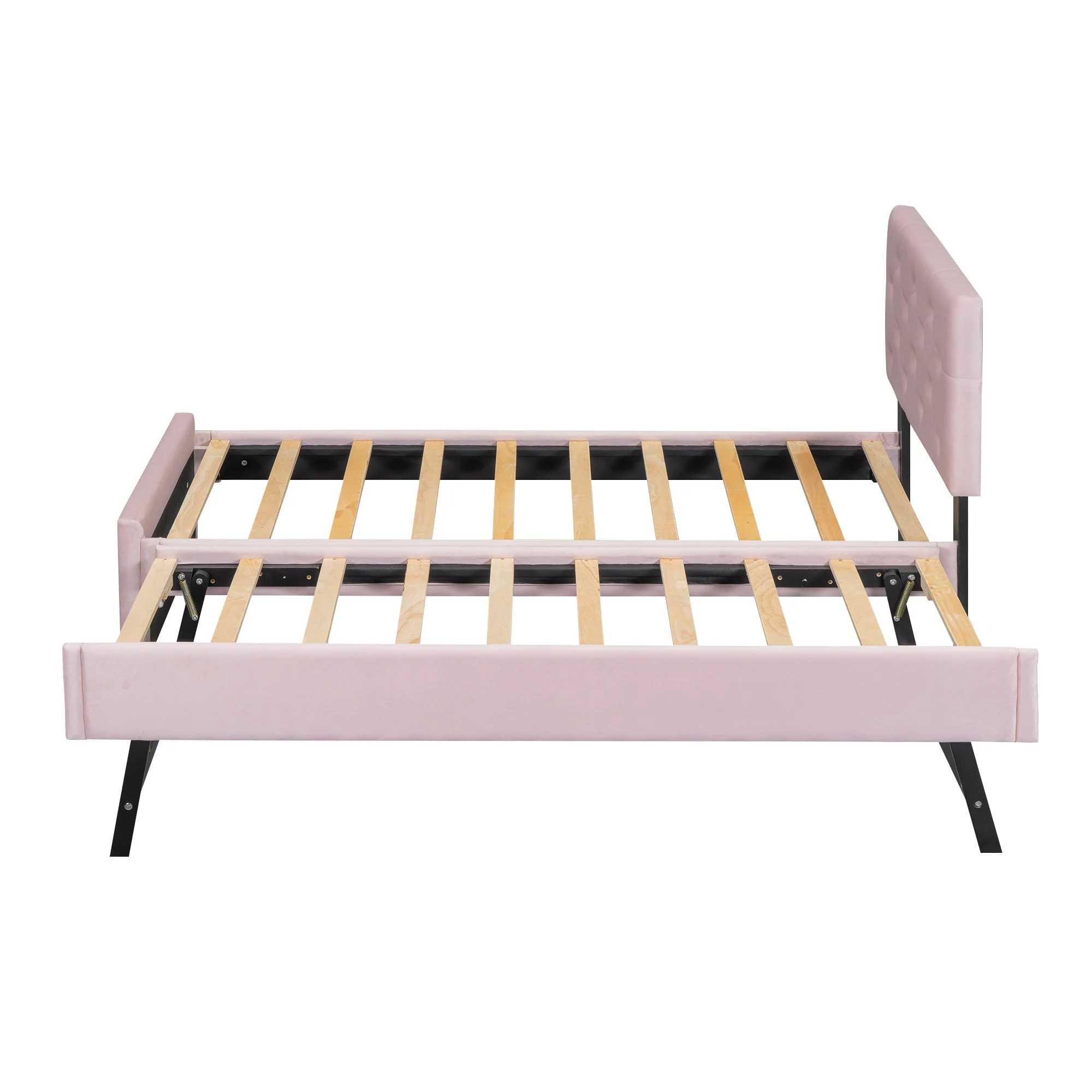 Upholstered Bed 90x200cm with Slatted Base and Rolling Storage, Pink Velvet - Image 9