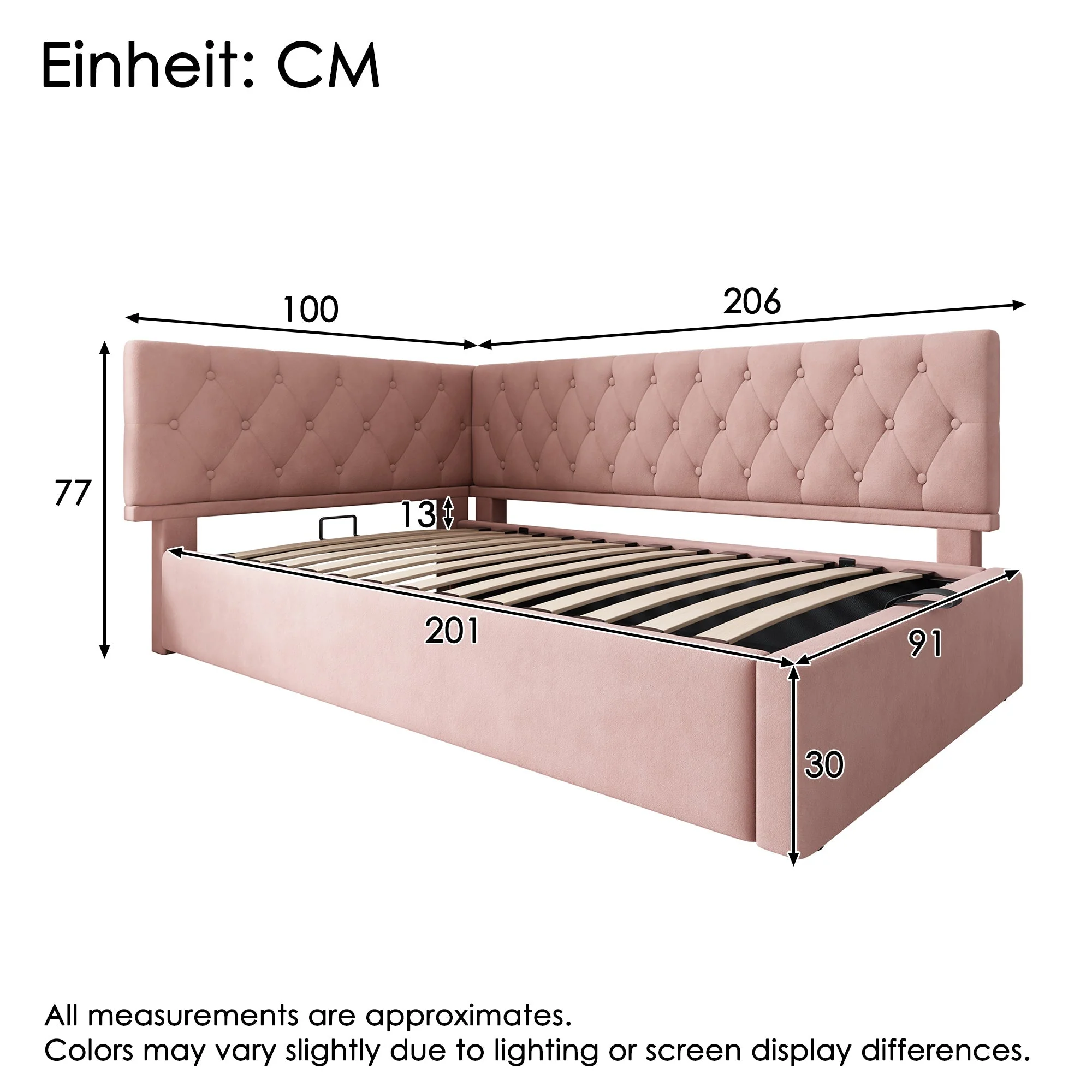 Upholstered Bed Day Bed 90x200cm Sofa Bed with Hydraulic Storage Space, Velvet, Pink - Image 2