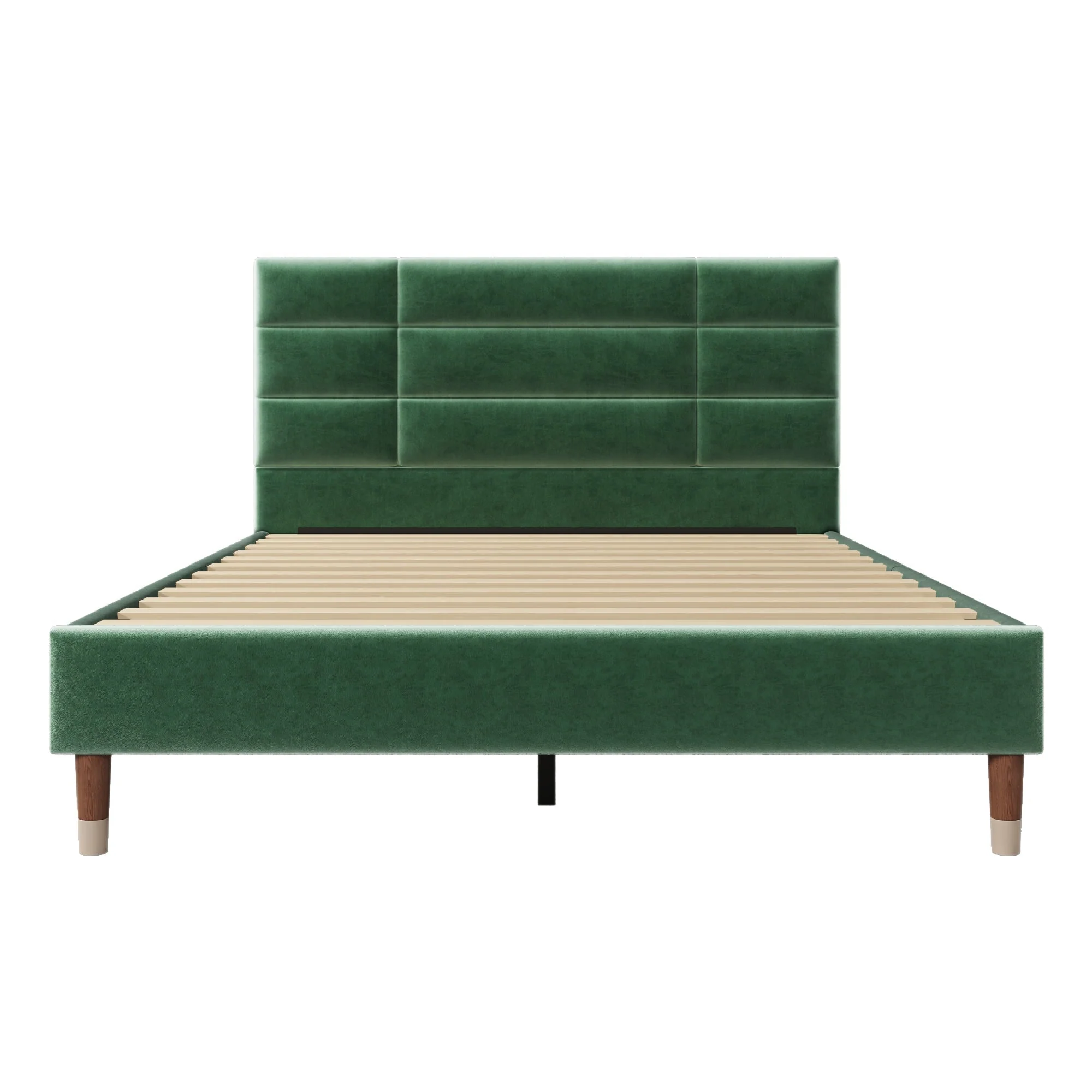 Upholstered bed, double bed with slatted frame 140x200cm, dark green velvet - Image 7