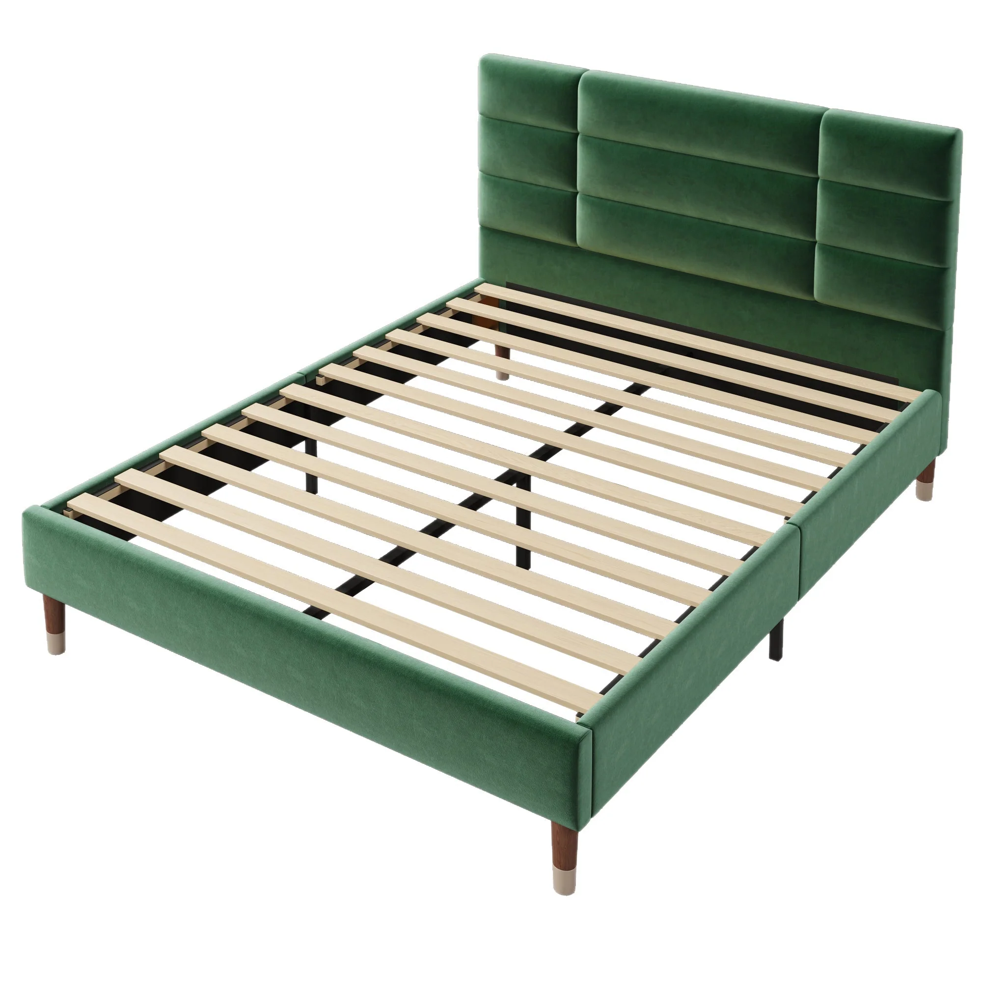 Upholstered bed, double bed with slatted frame 140x200cm, dark green velvet - Image 9
