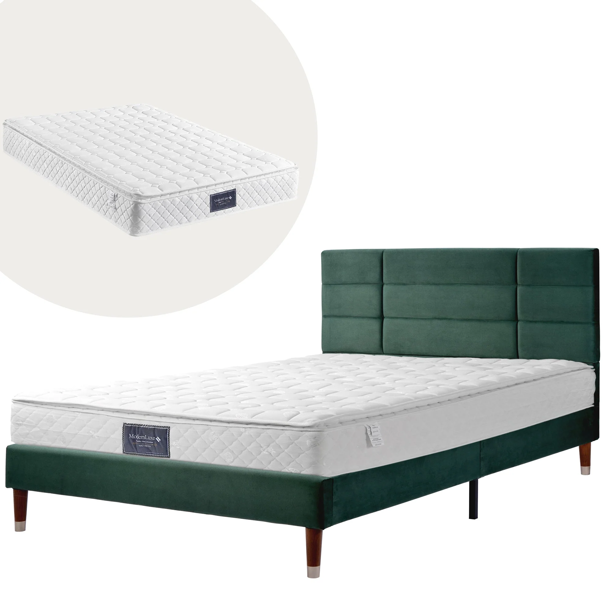 Upholstered Bed, Double with Slatted Frame, 140x200cm, Dark Green Velvet - Image 2