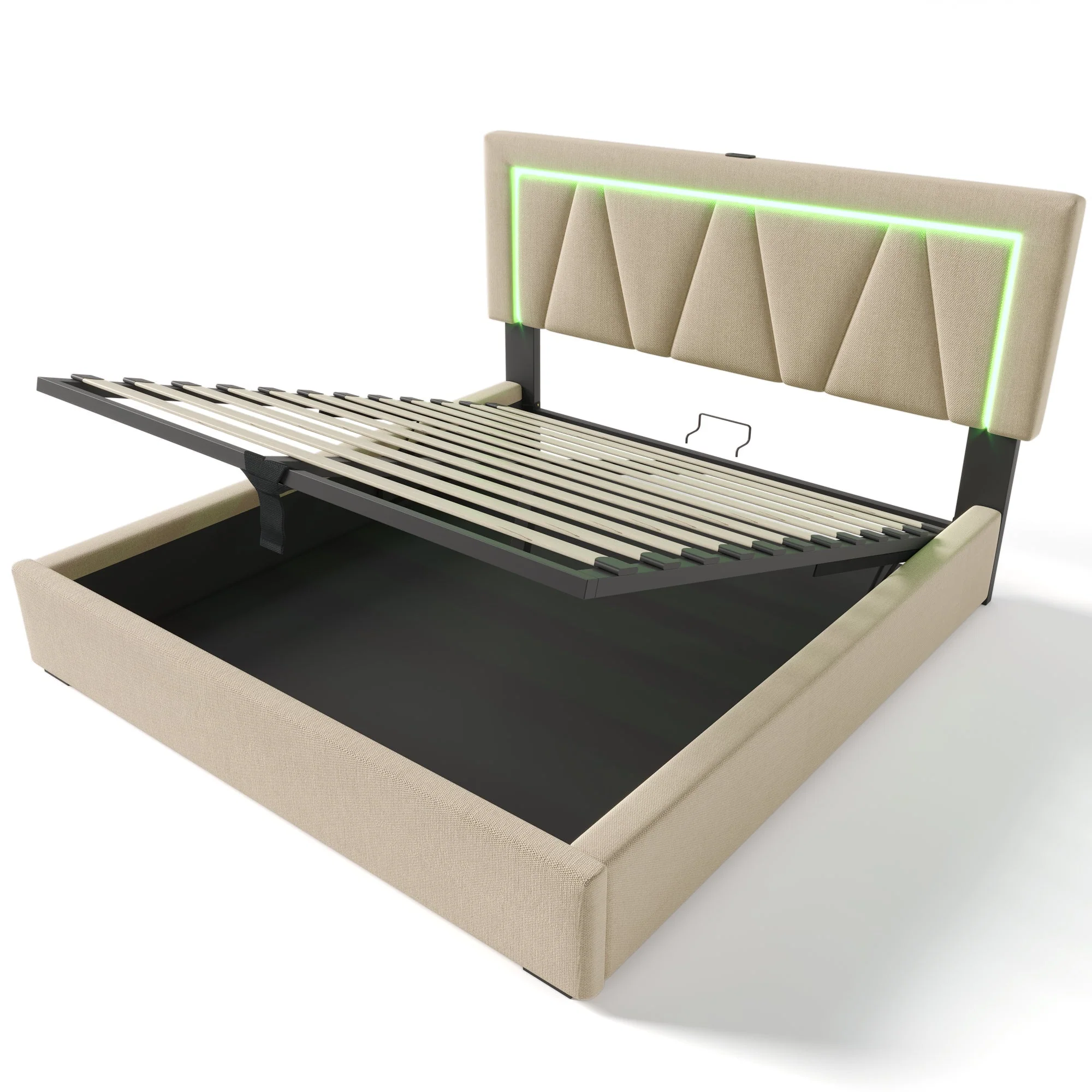 Upholstered Bed, LED Double with USB & Type C Charging, Linen - Image 9