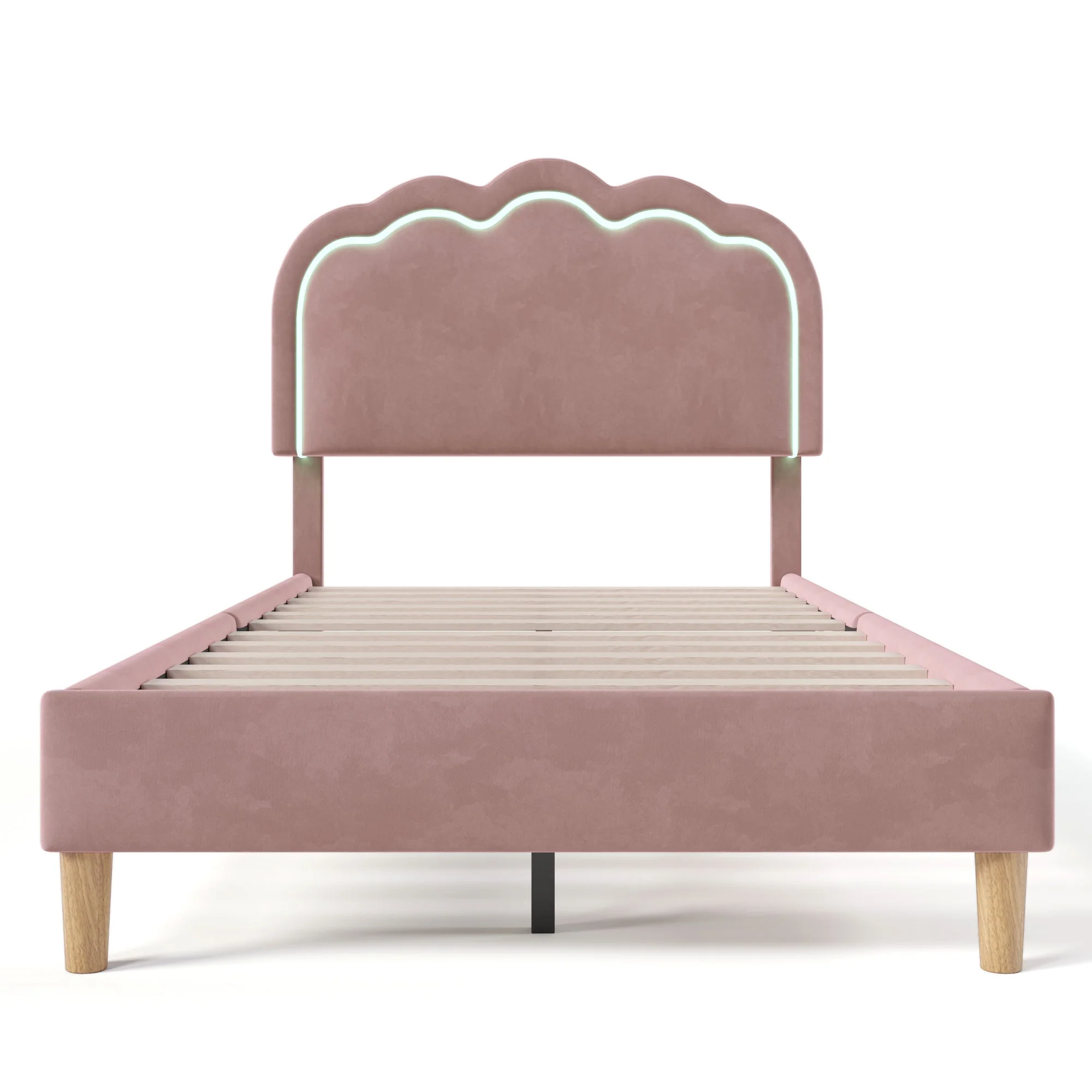 Pink Velvet Upholstered Single Bed – LED Lighting & Adjustable Headboard - Image 4