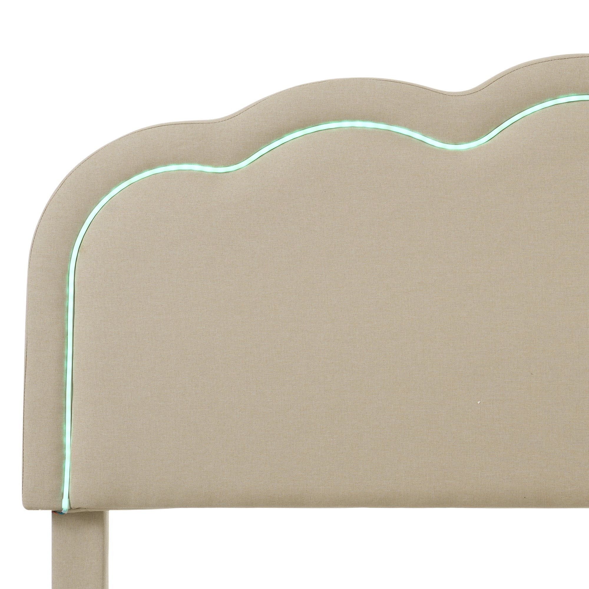 Upholstered Bed, LED single bed 90x200cm with slatted frame and adjustable headboard, beige linen - Image 9