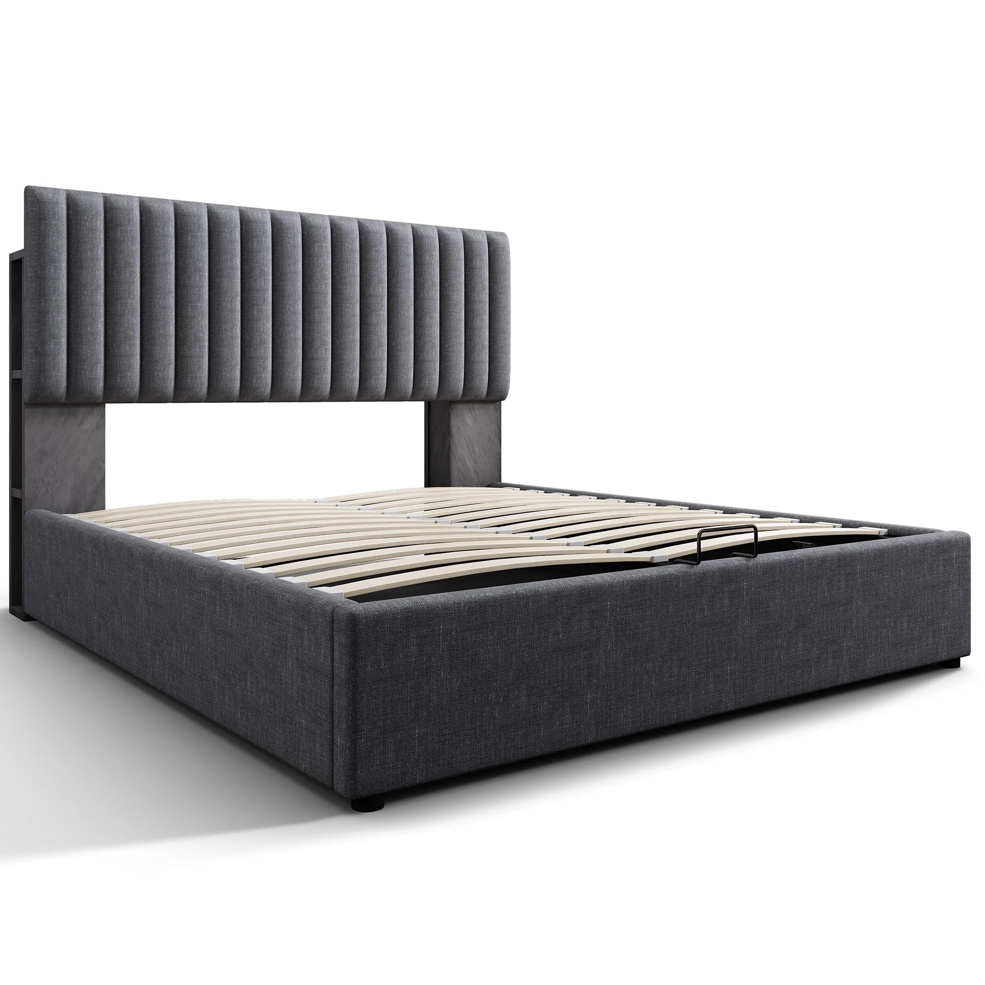 Upholstered Bed LED Storage USB 140x200cm Grey - Image 8