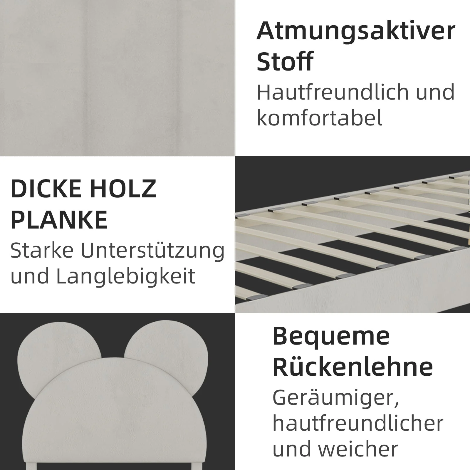Upholstered Bed, Modern Minimalist Cartoon-Themed Headboard, 140x200 cm, Beige - Image 2