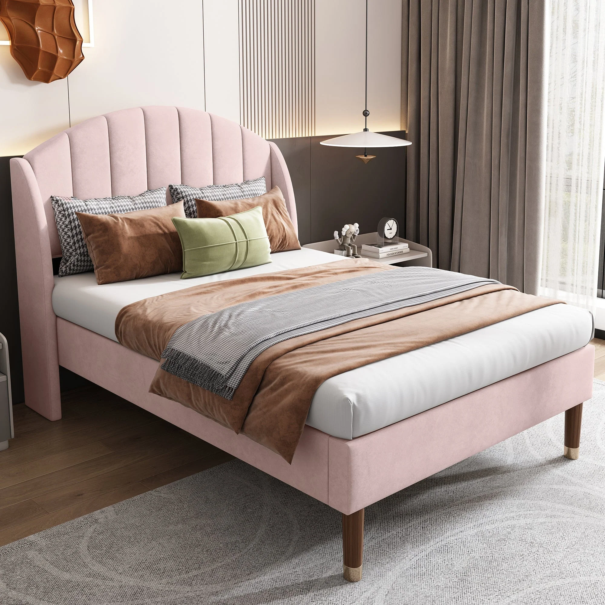 Pink Velvet Upholstered Single Bed with Padded Headboard & Slatted Frame (3ft / 90×190cm) - Image 5