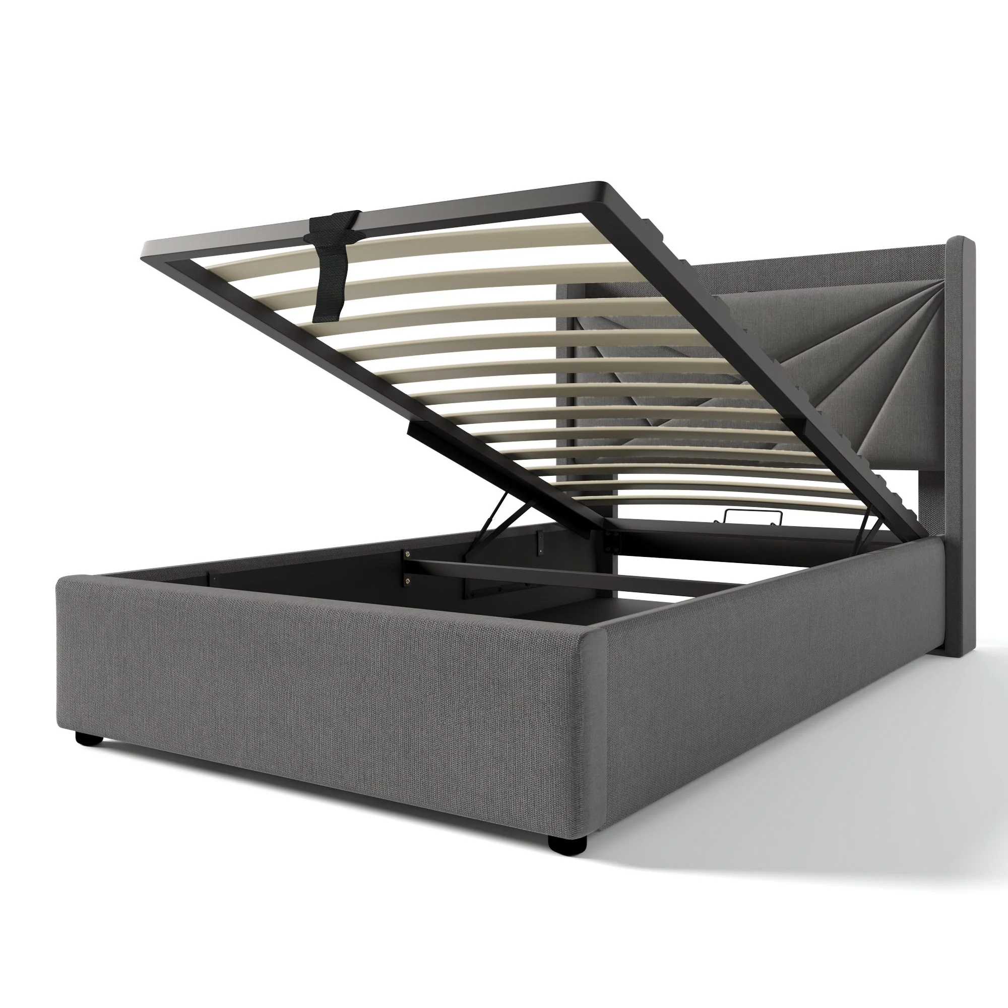 Upholstered Bed, Single Storage with USB Type C Headboard, Linen - Image 5