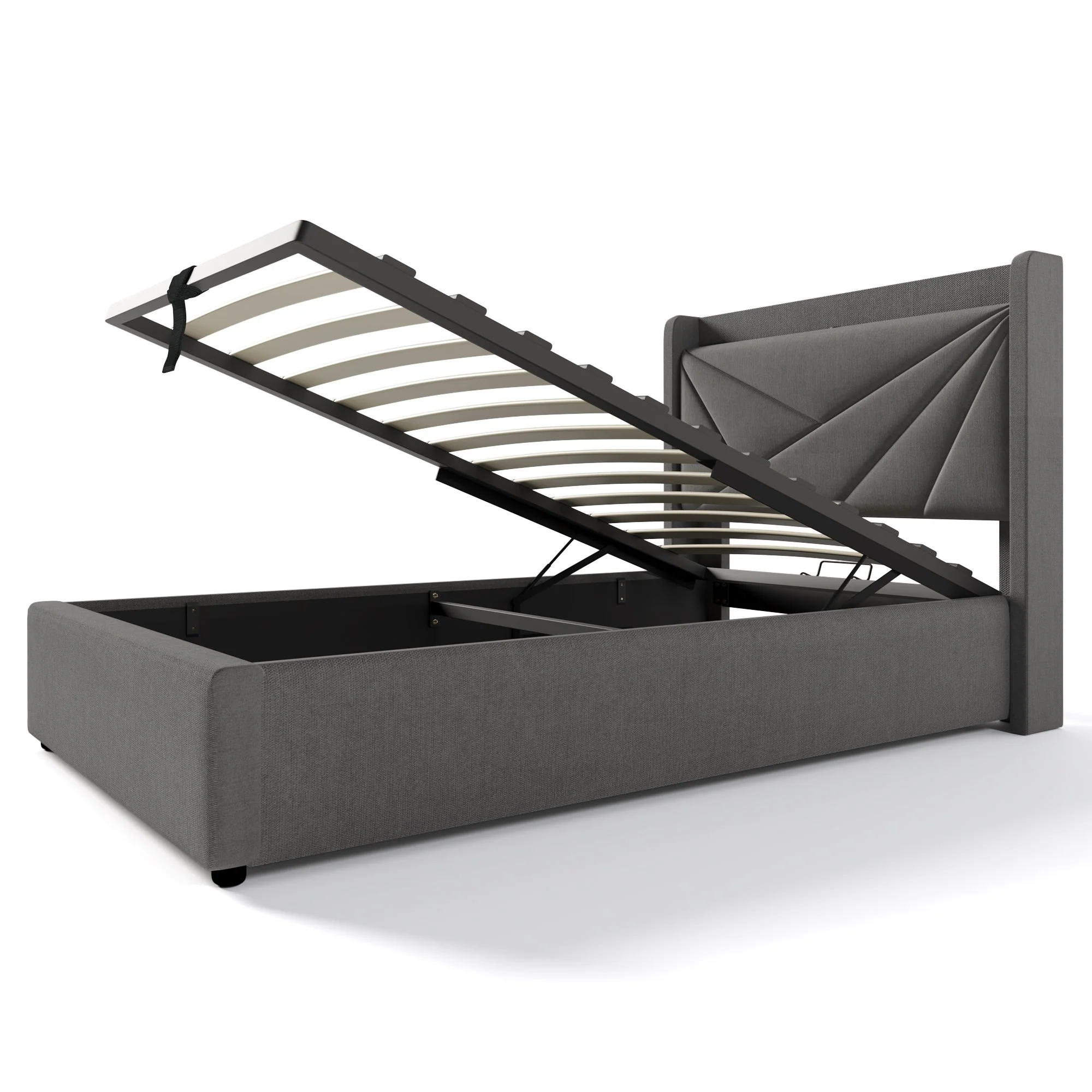 Upholstered Bed, Single Storage with USB Type C Headboard, Linen - Image 7