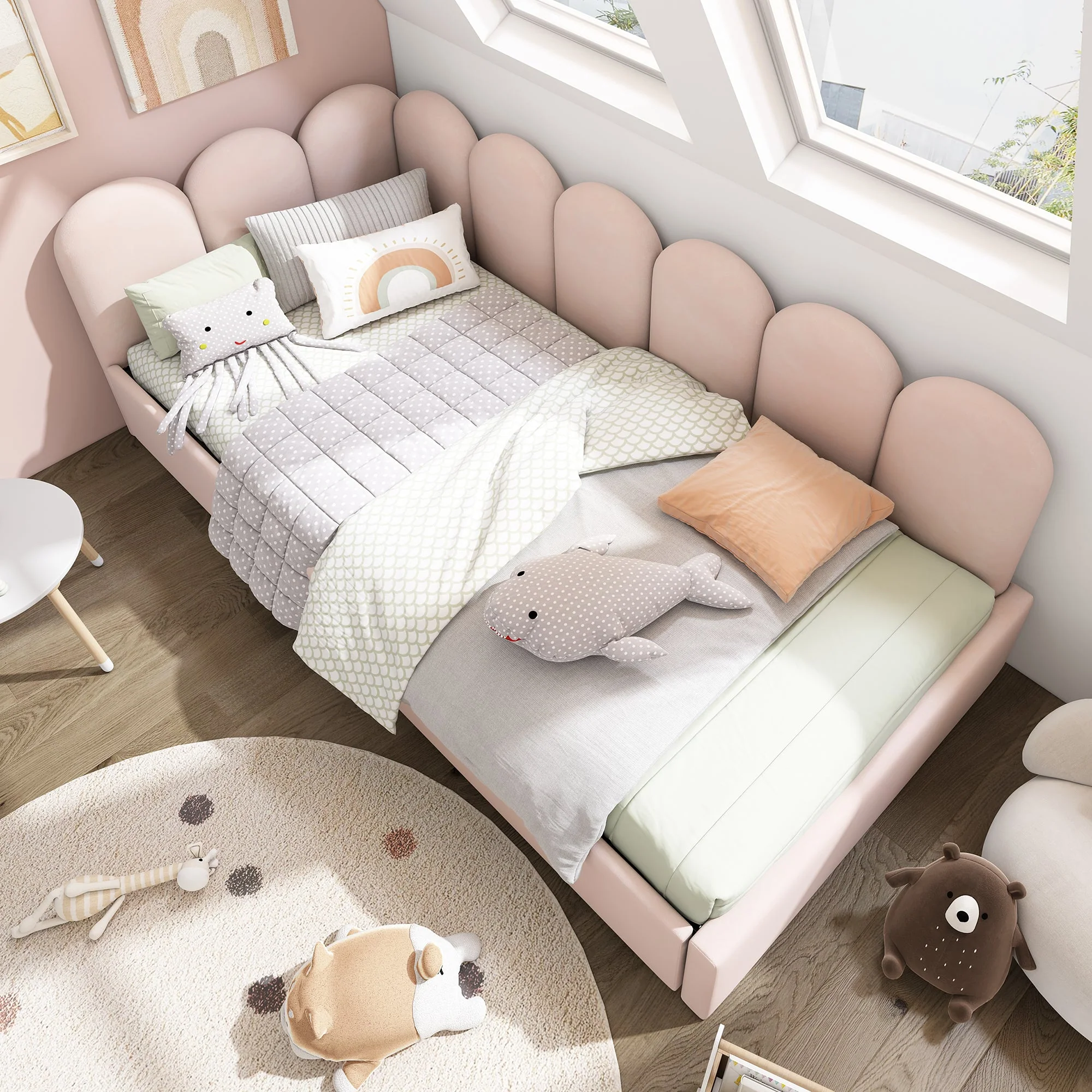 Upholstered Bed, Single with Drawers & Slatted Frame, Velvet Pink - Image 8