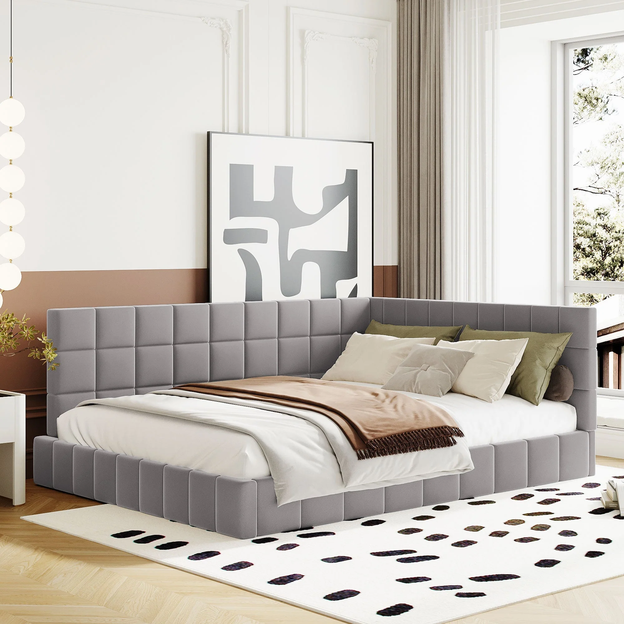 Upholstered Bed Sofa, 140x200 Multifunctional with Slatted Frame, Skin-Friendly Velvet Gray - Image 3