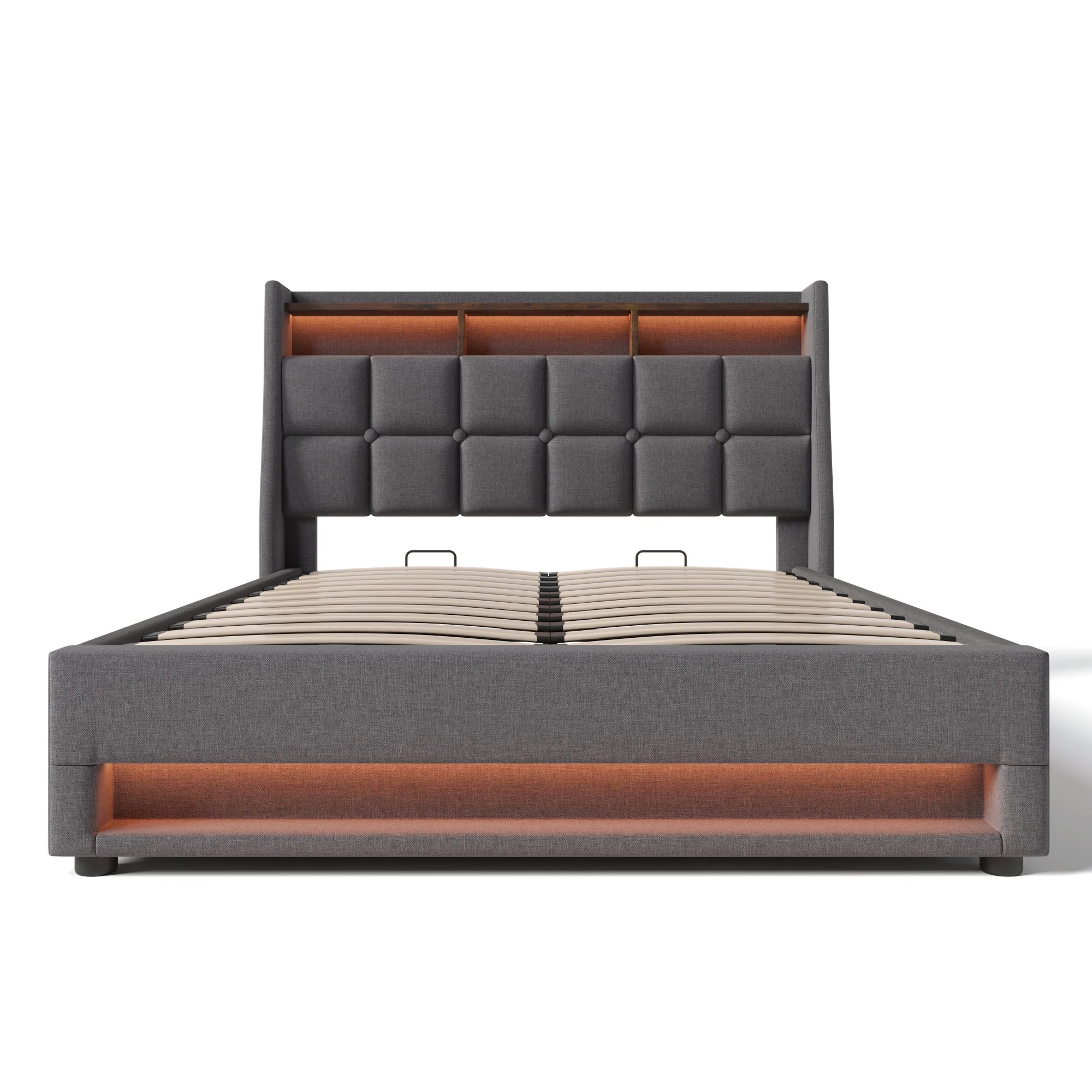 Upholstered Bed, USB LED, Metal Frame, Linen - Image 7
