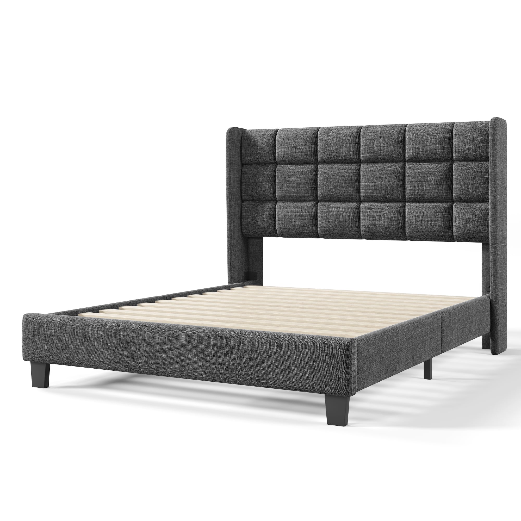 Upholstered Bed with Headboard, Slatted Frame, 140x200cm, Grey Linen - Image 7