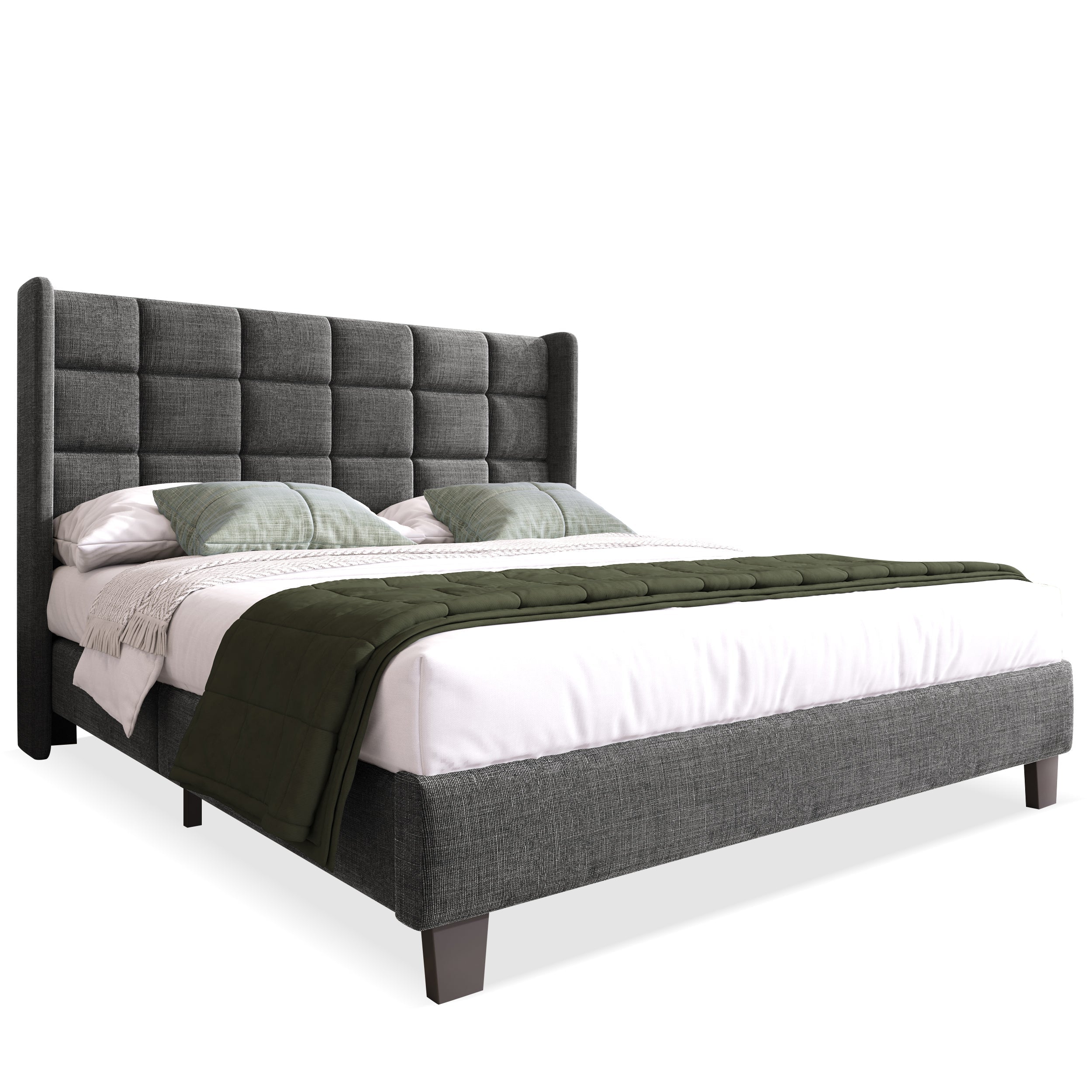 Upholstered Bed with Headboard, Slatted Frame, 140x200cm, Grey Linen - Image 8