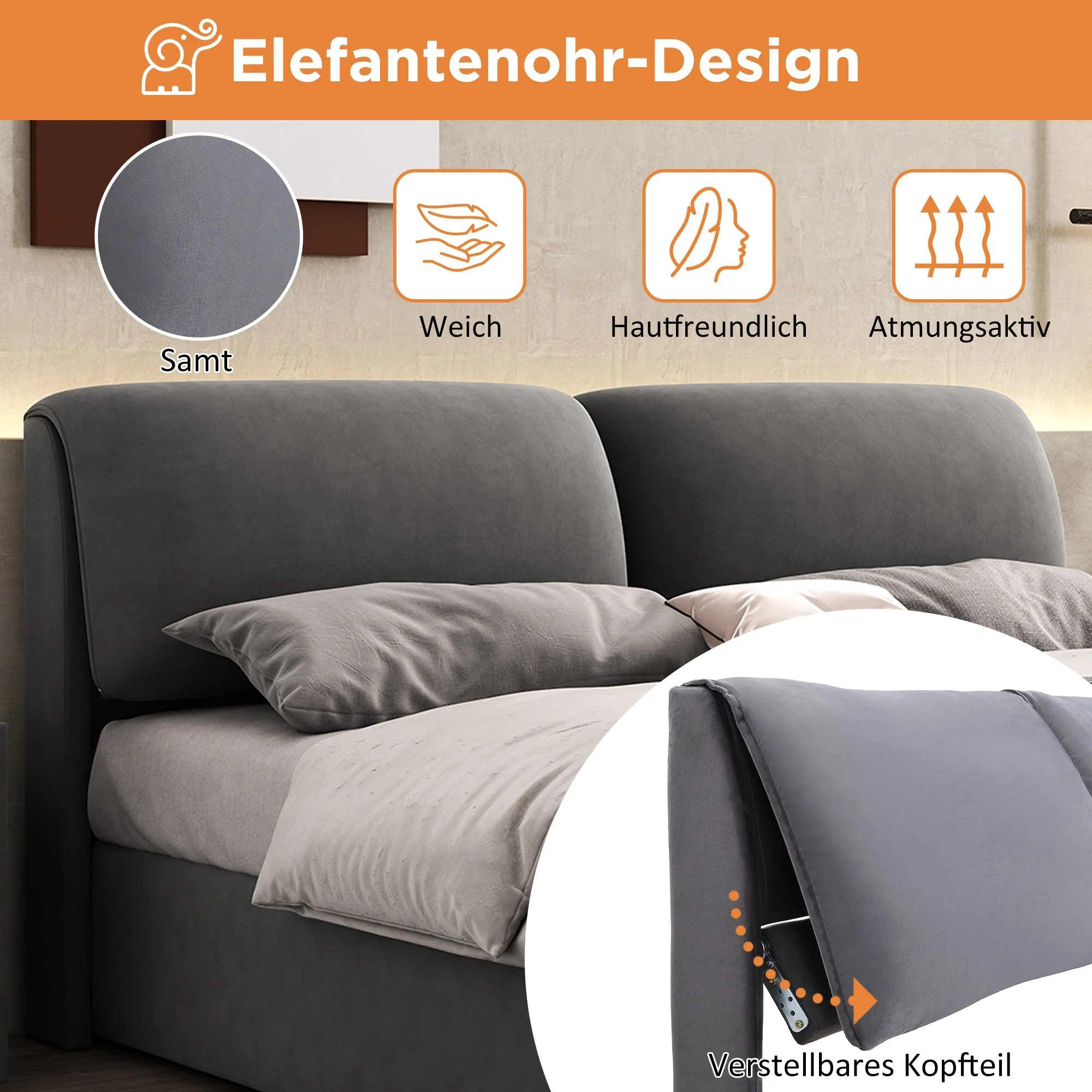 Upholstered Bed with Hydraulic Lift, 3 Drawers and Storage, 180x200cm, Grey Velvet - Image 5