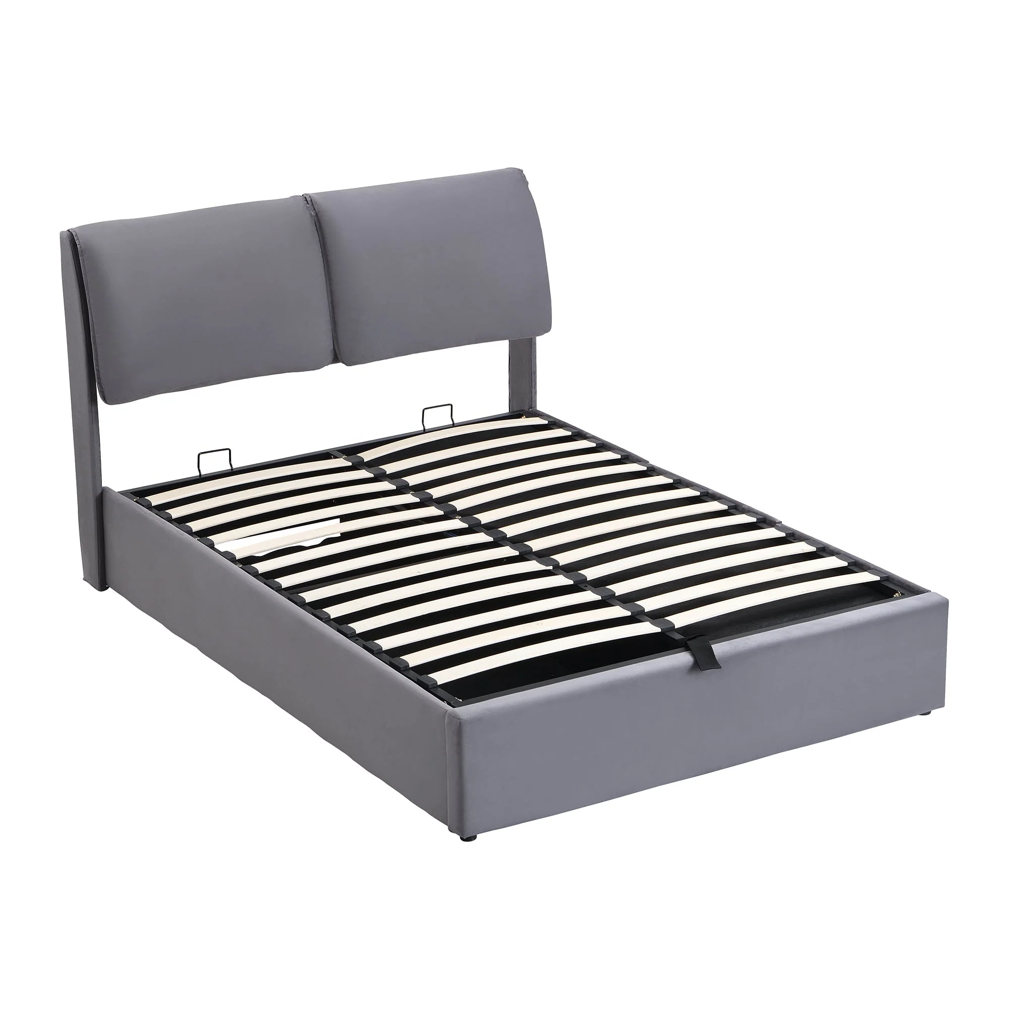 Upholstered Bed with Hydraulic Lift and 3 Drawers, 140x200 cm, Grey Velvet - Image 9
