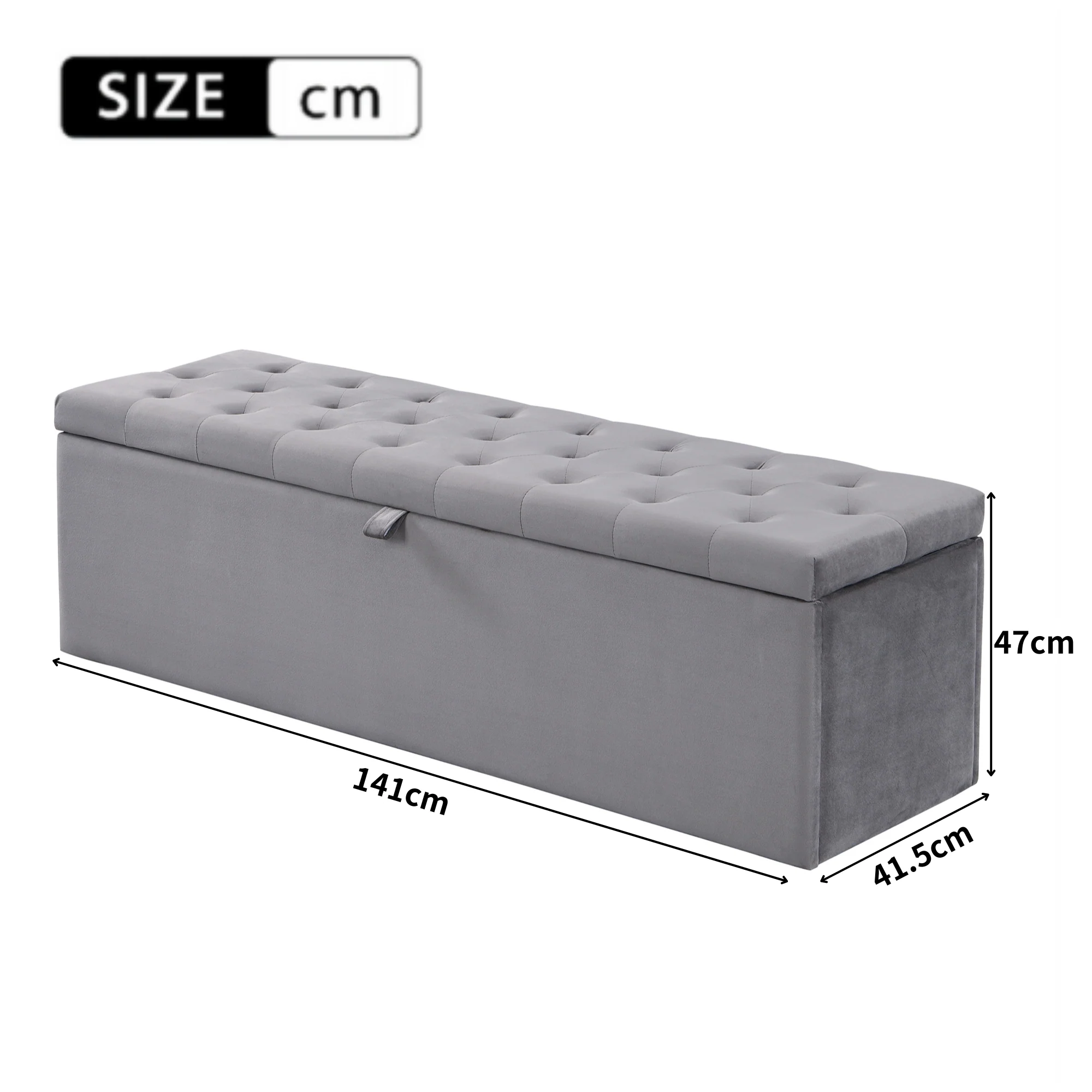 Upholstered Bed with Hydraulic Storage and Bench, 140x200cm, Grey Velvet - Image 6