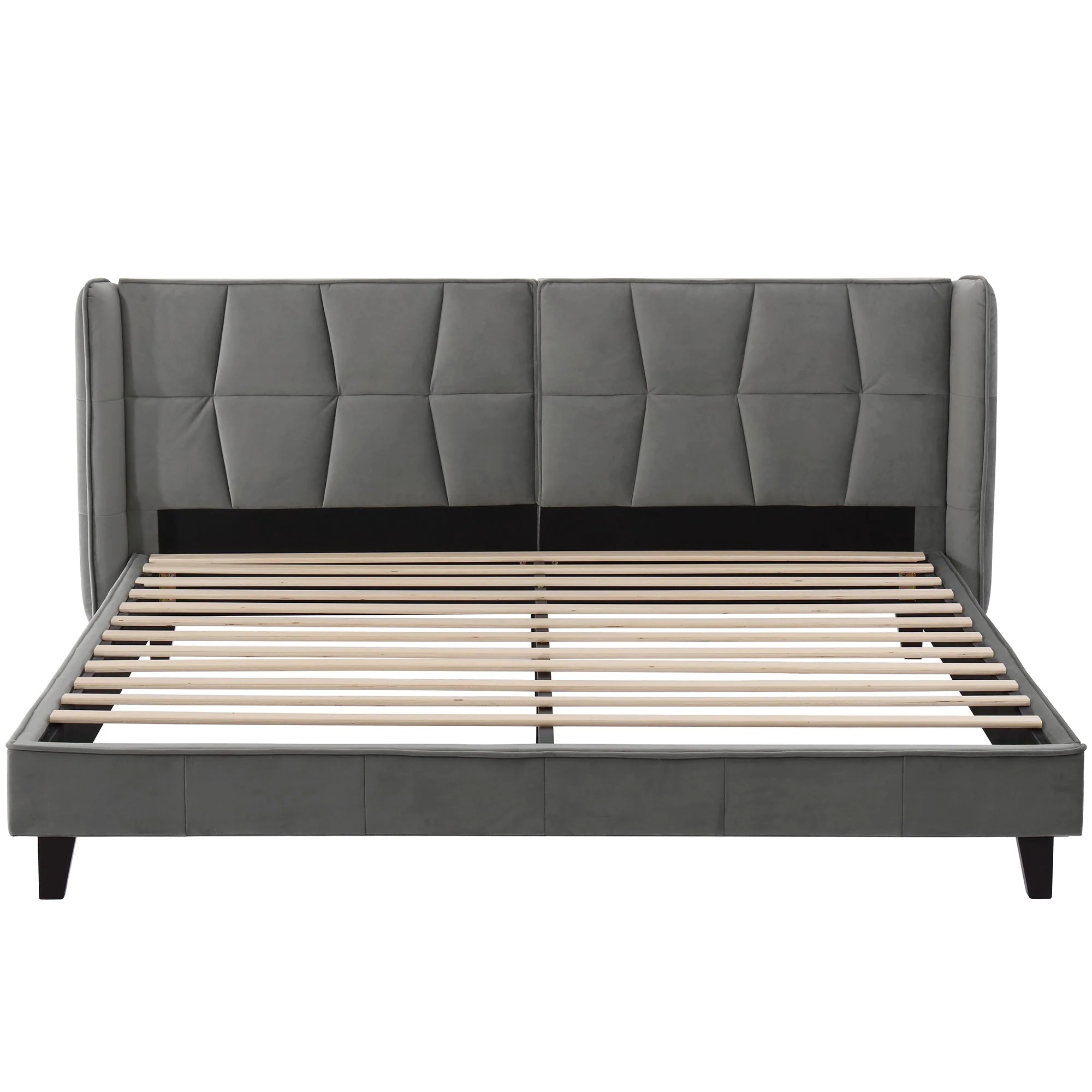 Upholstered Bed with Slatted Base and Headboard, 160x200cm, Grey Velvet - Image 8