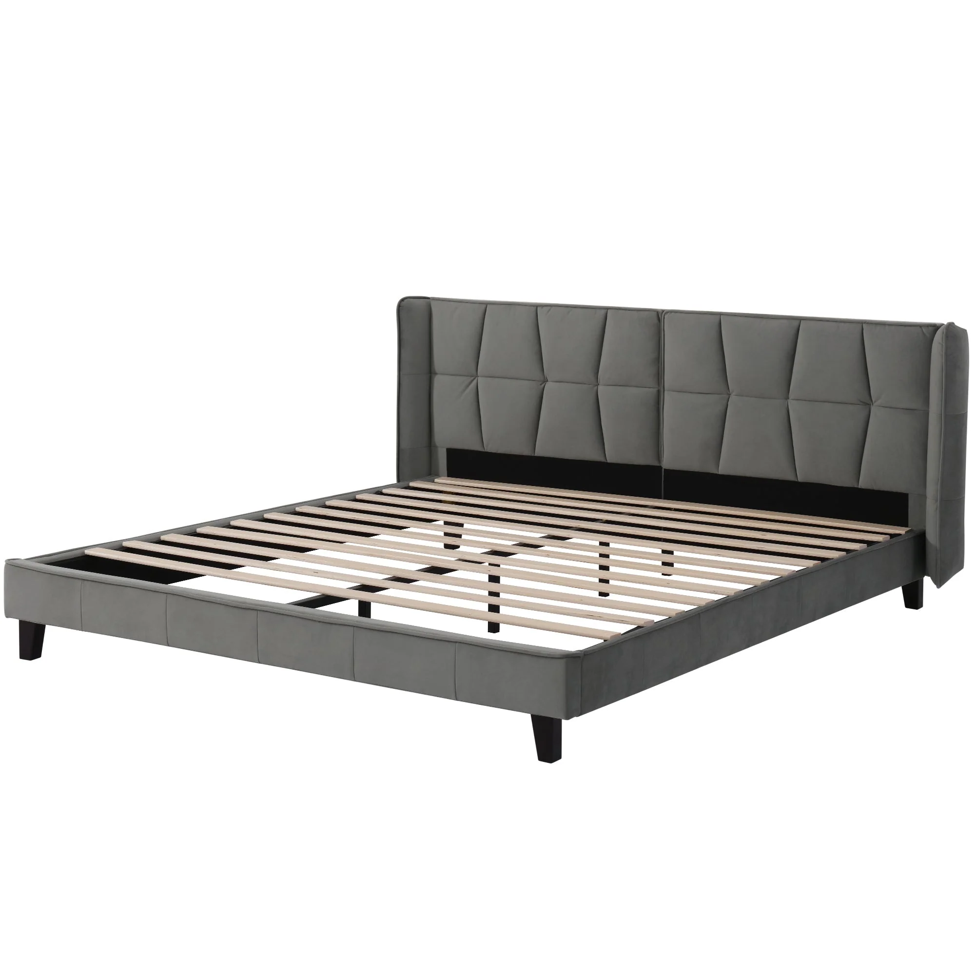 Upholstered Bed with Slatted Base and Headboard, 160x200cm, Grey Velvet - Image 9