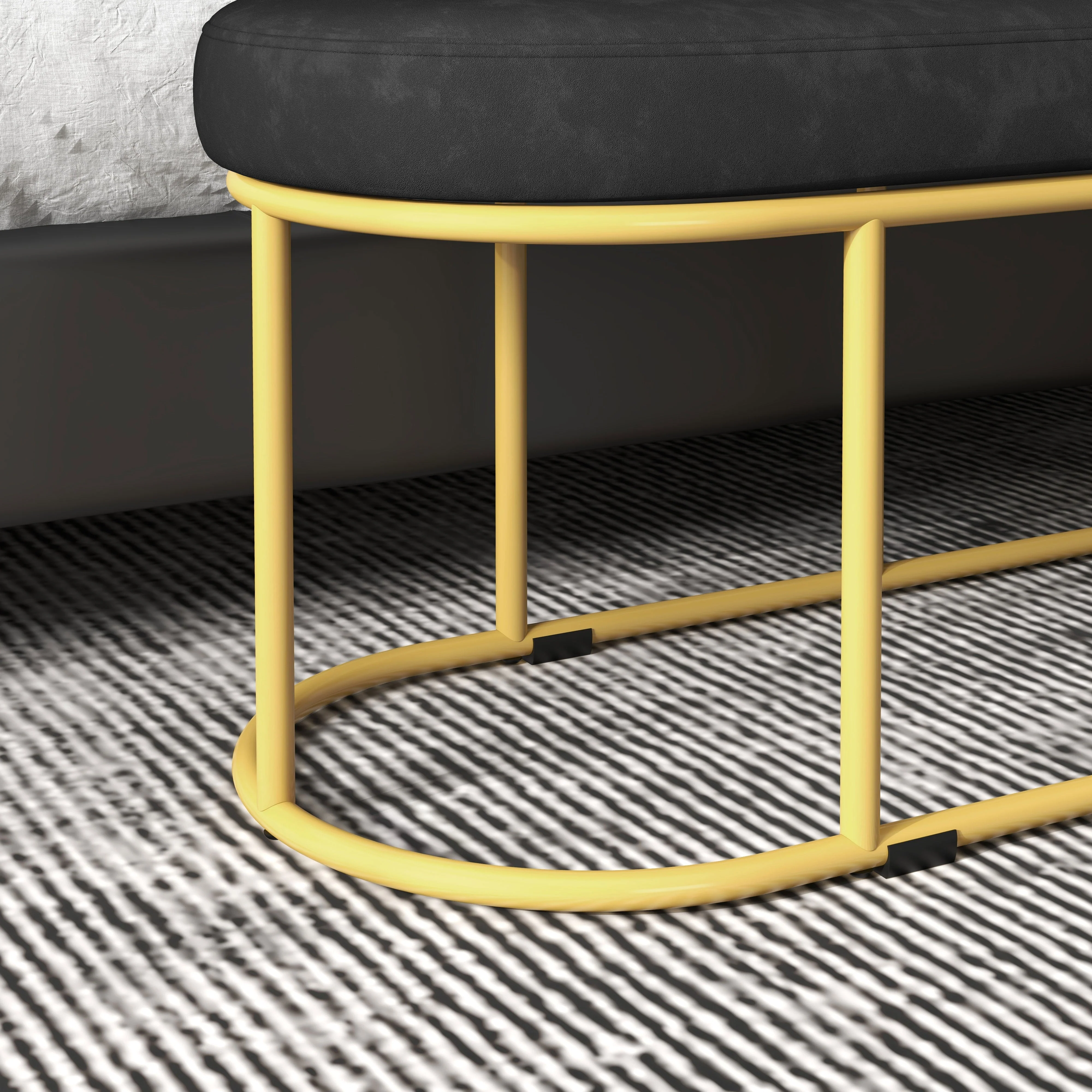 Upholstered Bench, Velvet Look, 200kg, Steel, Black - Image 7