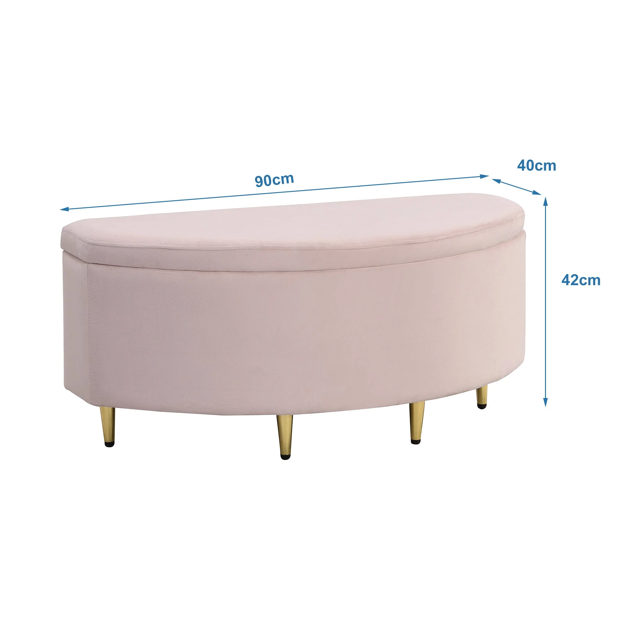 Upholstered Bench Velvet Storage Metal Legs 90x40x42cm - Pink - Image 3