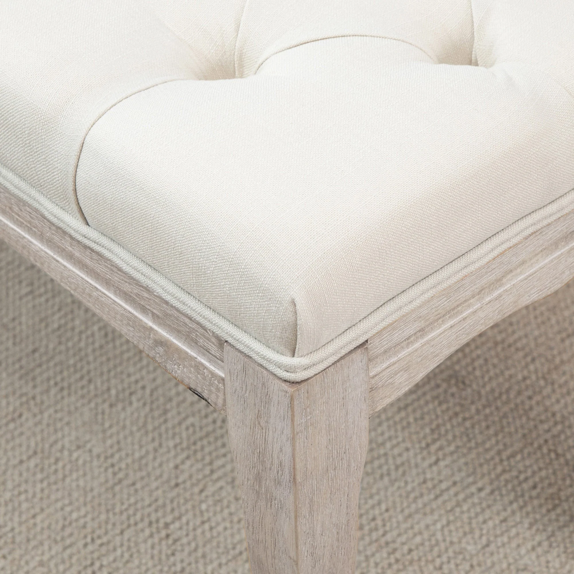 Upholstered bench vintage bed bench for bedroom & living room, rubberwood with linen cover, beige - Image 7