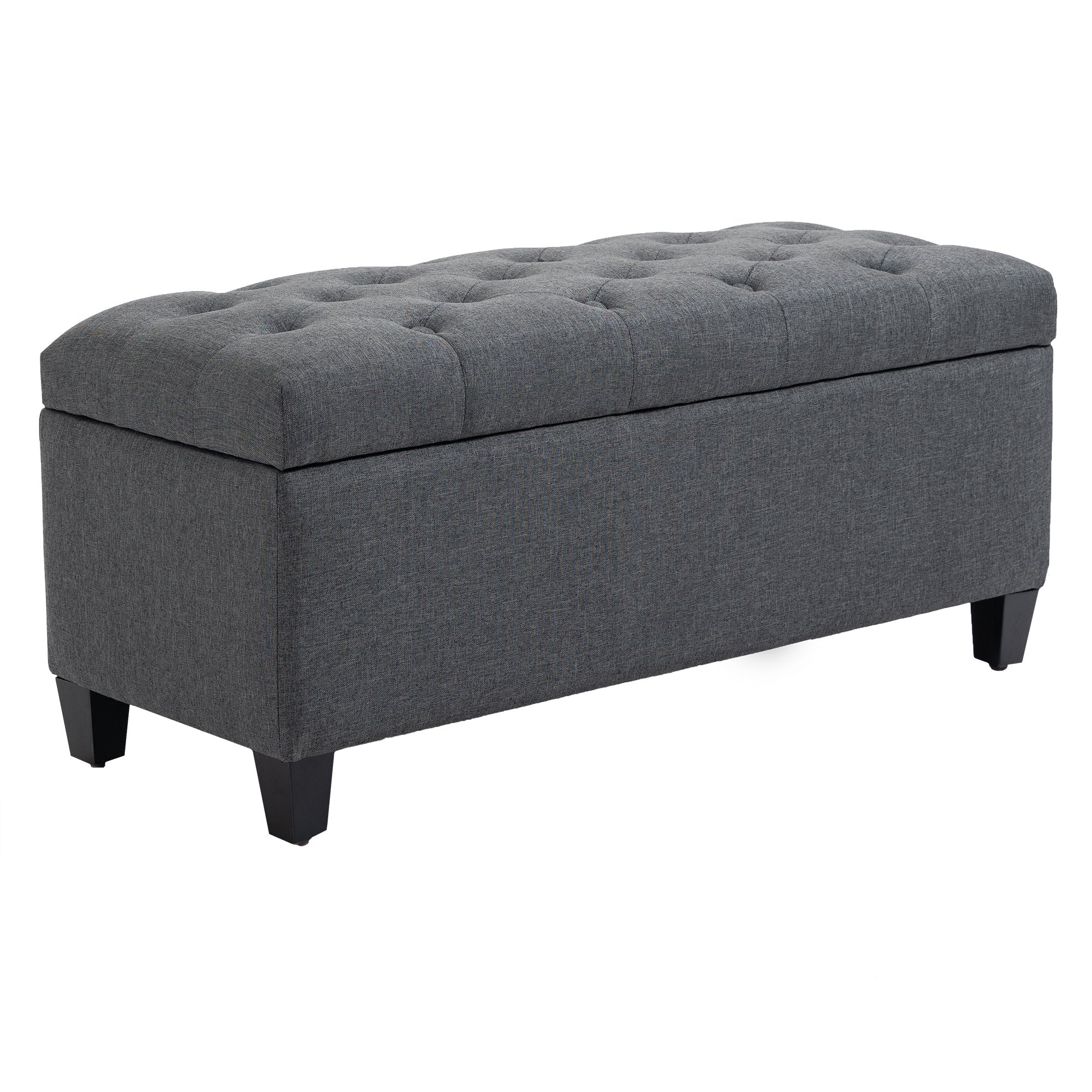 Upholstered Bench with Storage Space 100x40x44 cm, Dark Grey Polyester/Rubberwood - Image 2