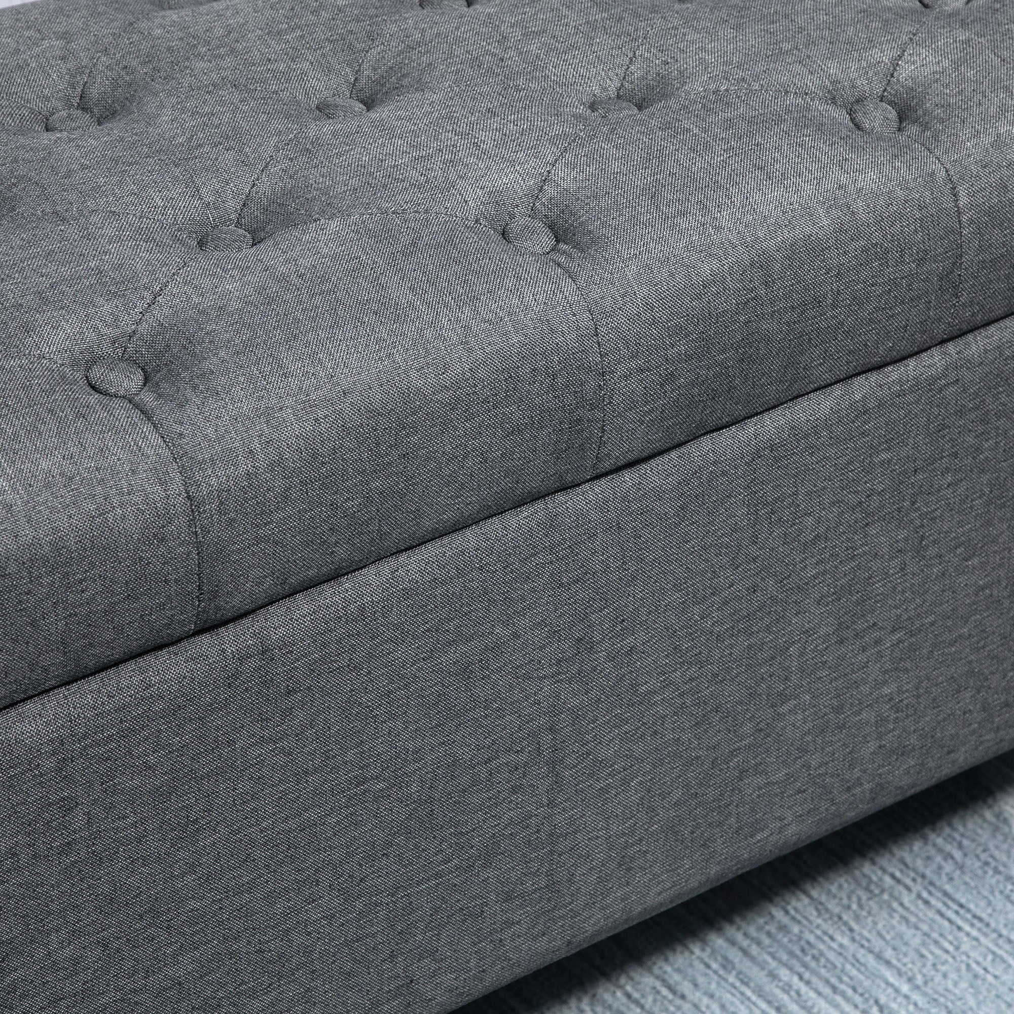 Upholstered Bench with Storage Space 100x40x44 cm, Dark Grey Polyester/Rubberwood - Image 7