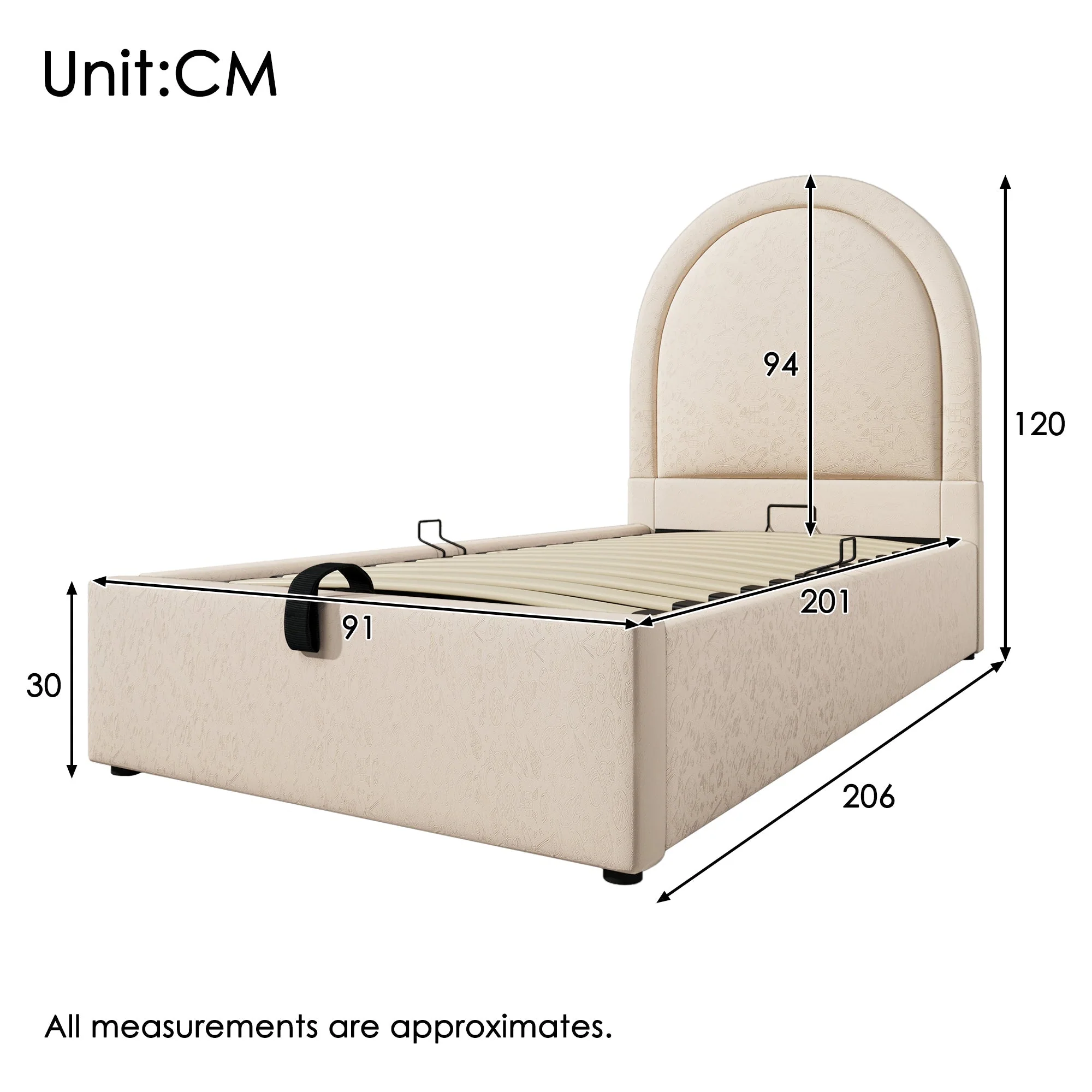 Upholstered Children's Bed, Single with Cosmic Pattern, Beige PU - Image 2