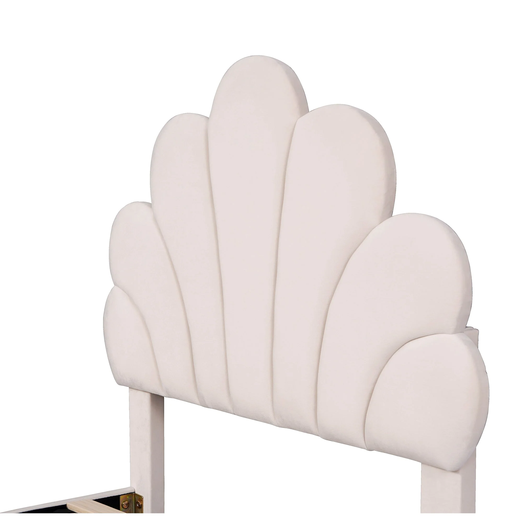 Upholstered Children's Bed with Flower Headboard and Slatted Frame, Velvet Fabric, Beige - Image 10