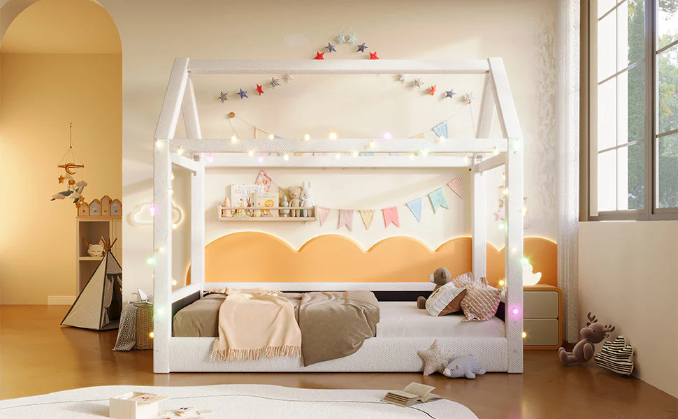 Upholstered Daybed 90x200cm LED Light Strips - Beige - Image 10