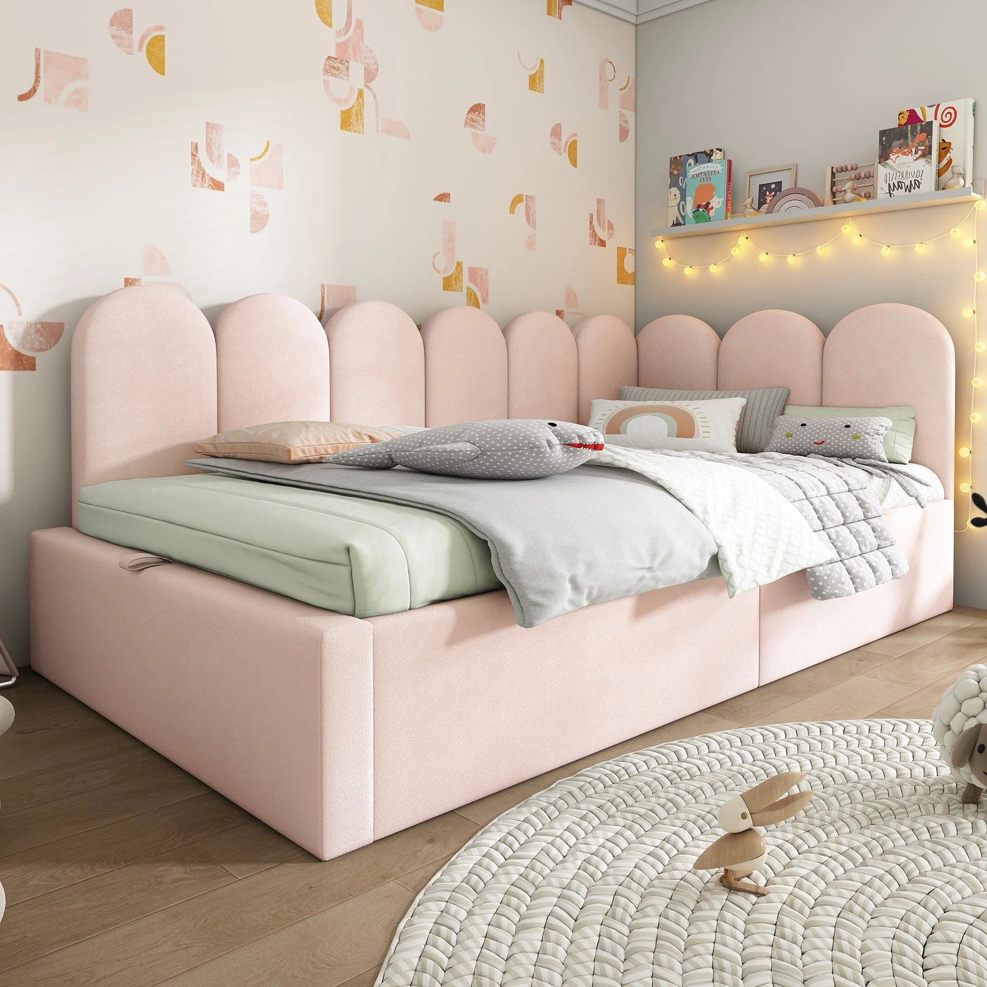 Upholstered Daybed, 90x200cm Sofa Bed with Hydraulic Storage, Velvet Pink - Image 5
