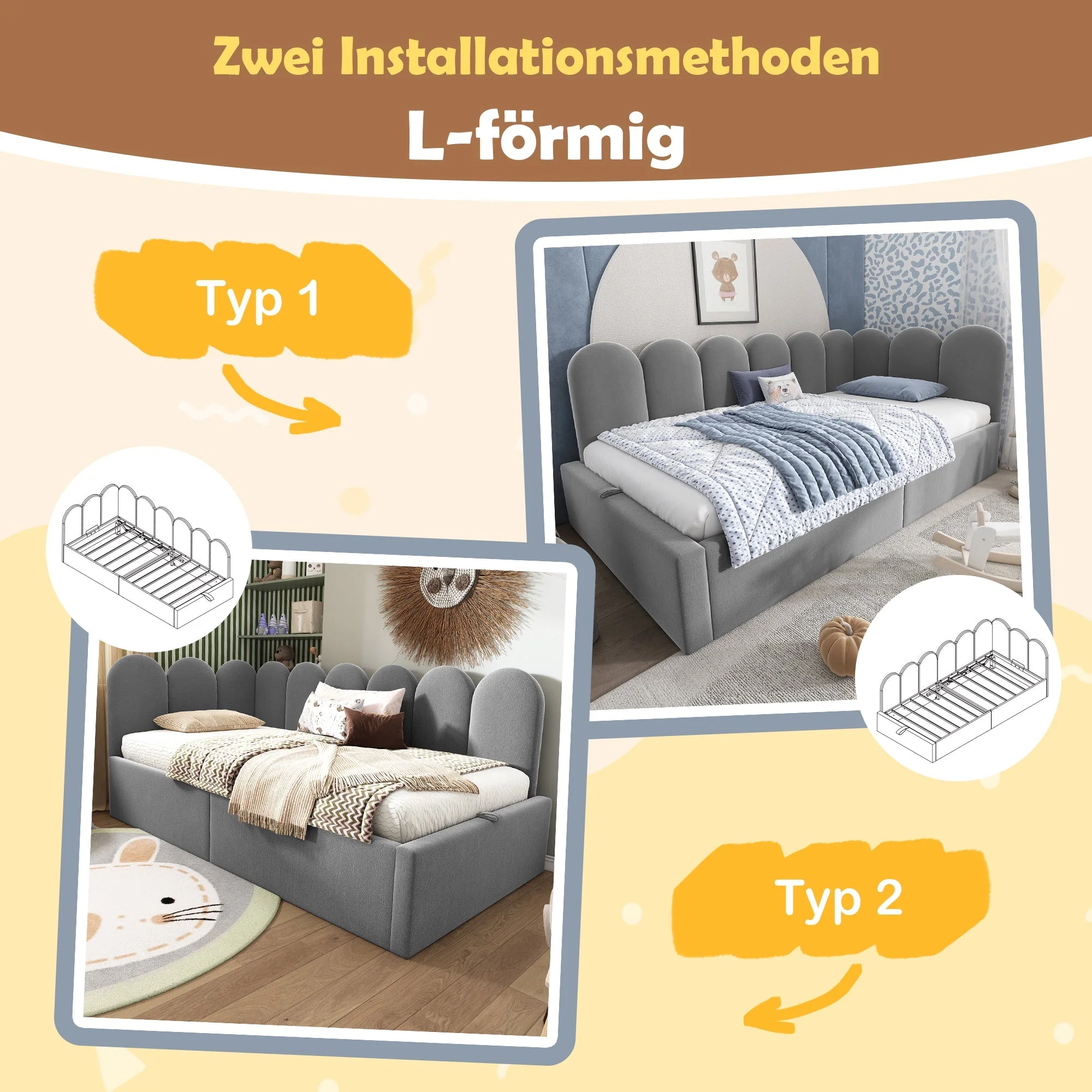 Upholstered Daybed 90x200cm with Hydraulic Storage and Metal Slatted Base, Grey Velvet - Image 3
