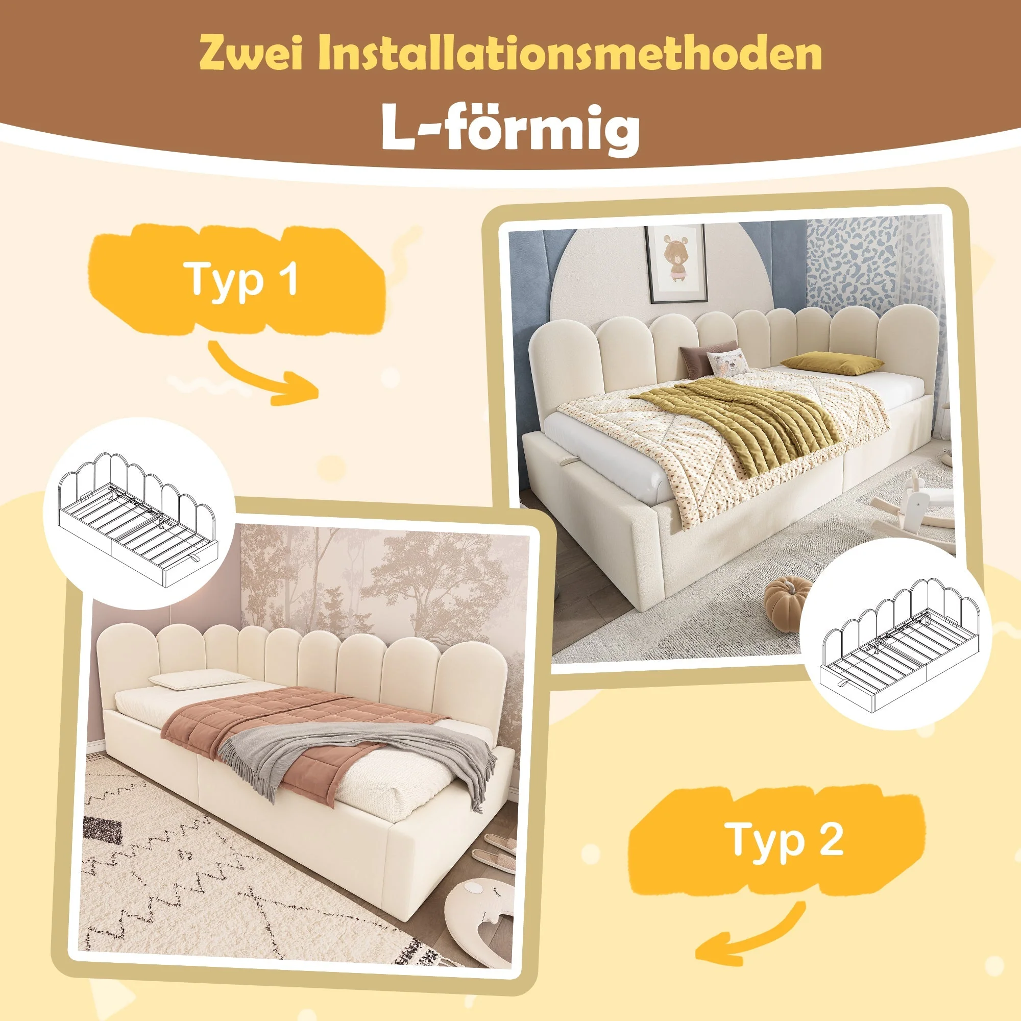 Upholstered Daybed Sofa Bed 90x190cm Hydraulic Storage Metal Slatted Base, Beige Velvet - Image 6