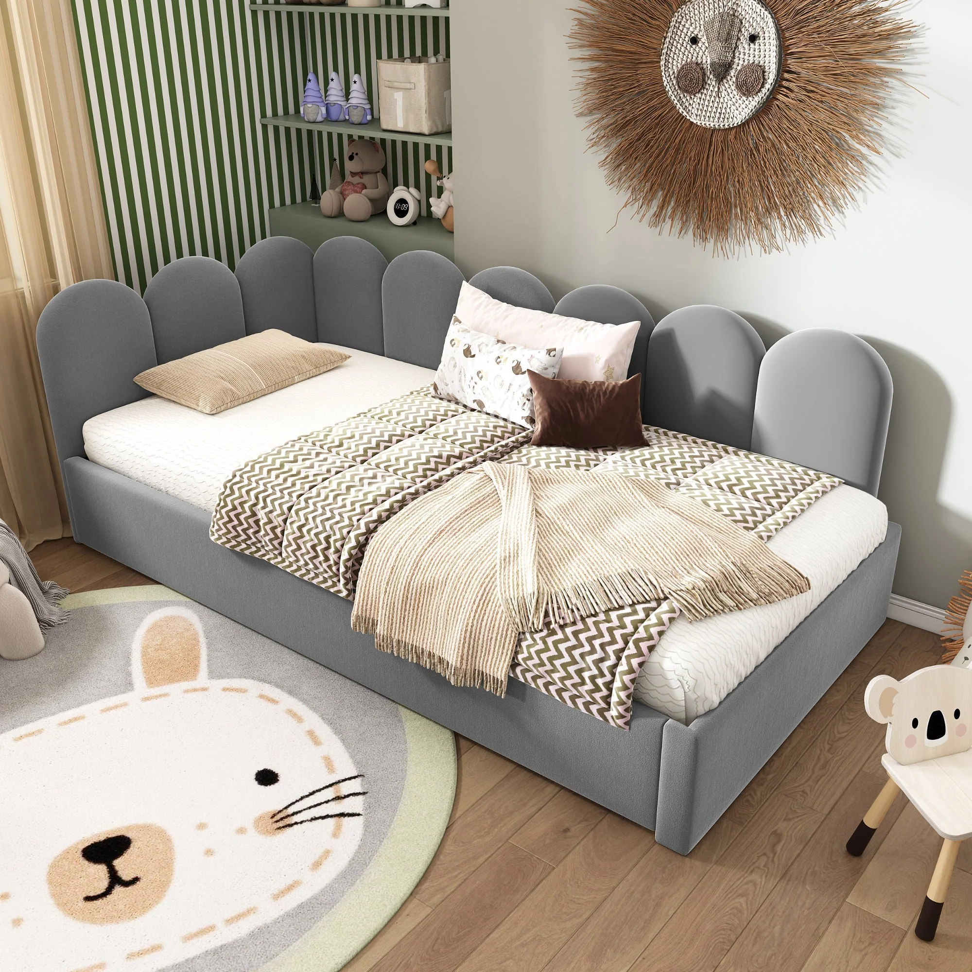Upholstered Daybed Sofa Bed 90x200cm Pull-Out Slatted Frame, Velvet Grey - Image 3