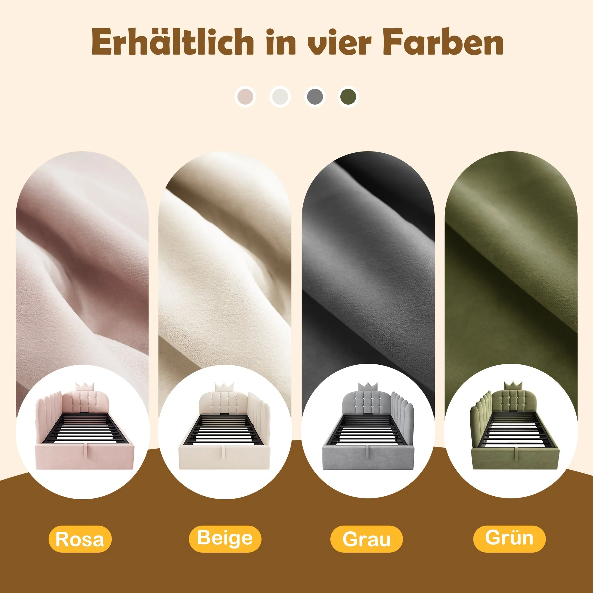 Upholstered Daybed with Hydraulic Storage and L-Shaped Crown-Lattice Design, 90x200cm, Green Velvet - Image 4