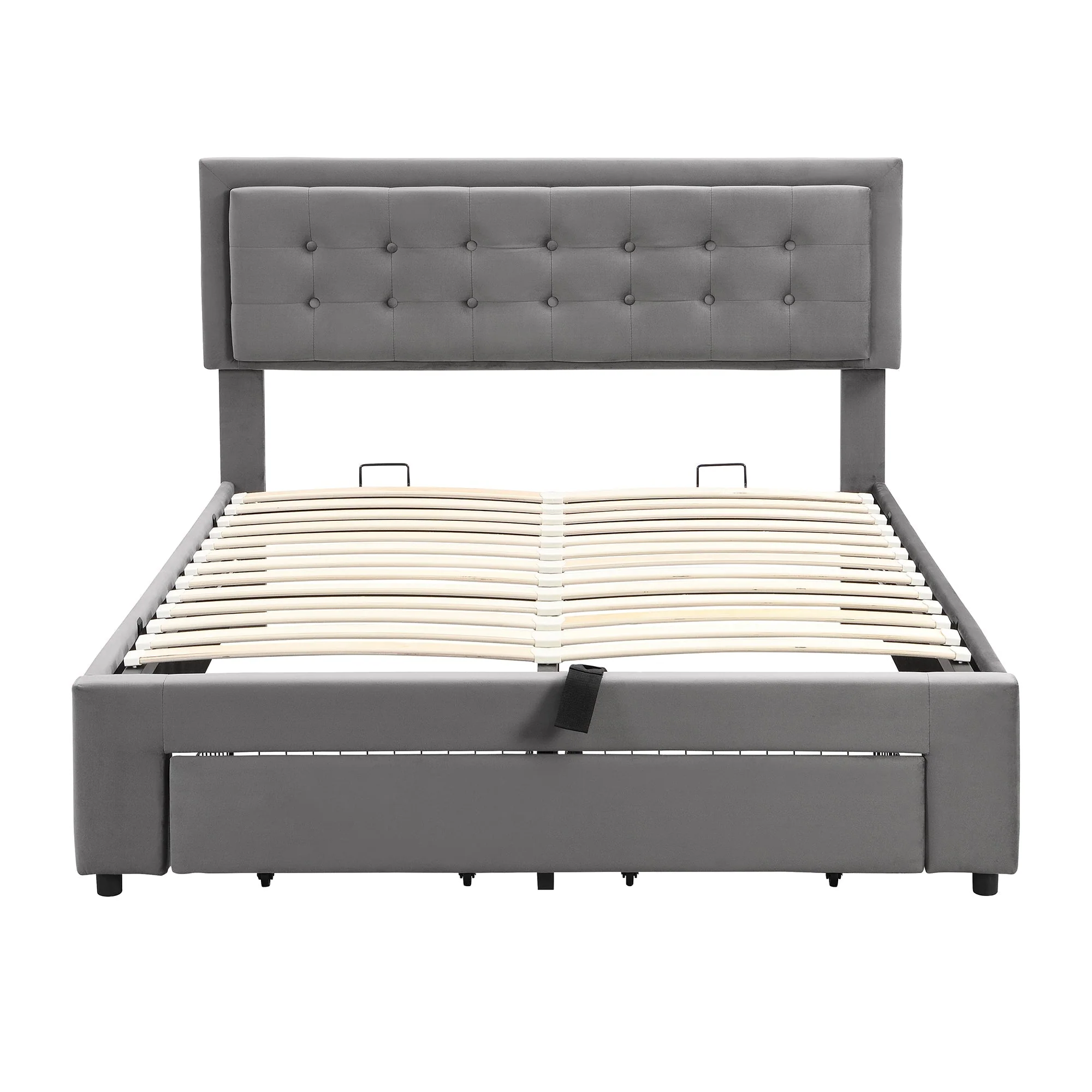 Upholstered Double Bed 140x190cm Hydraulic Storage 2 Drawers Velvet Grey - Image 8