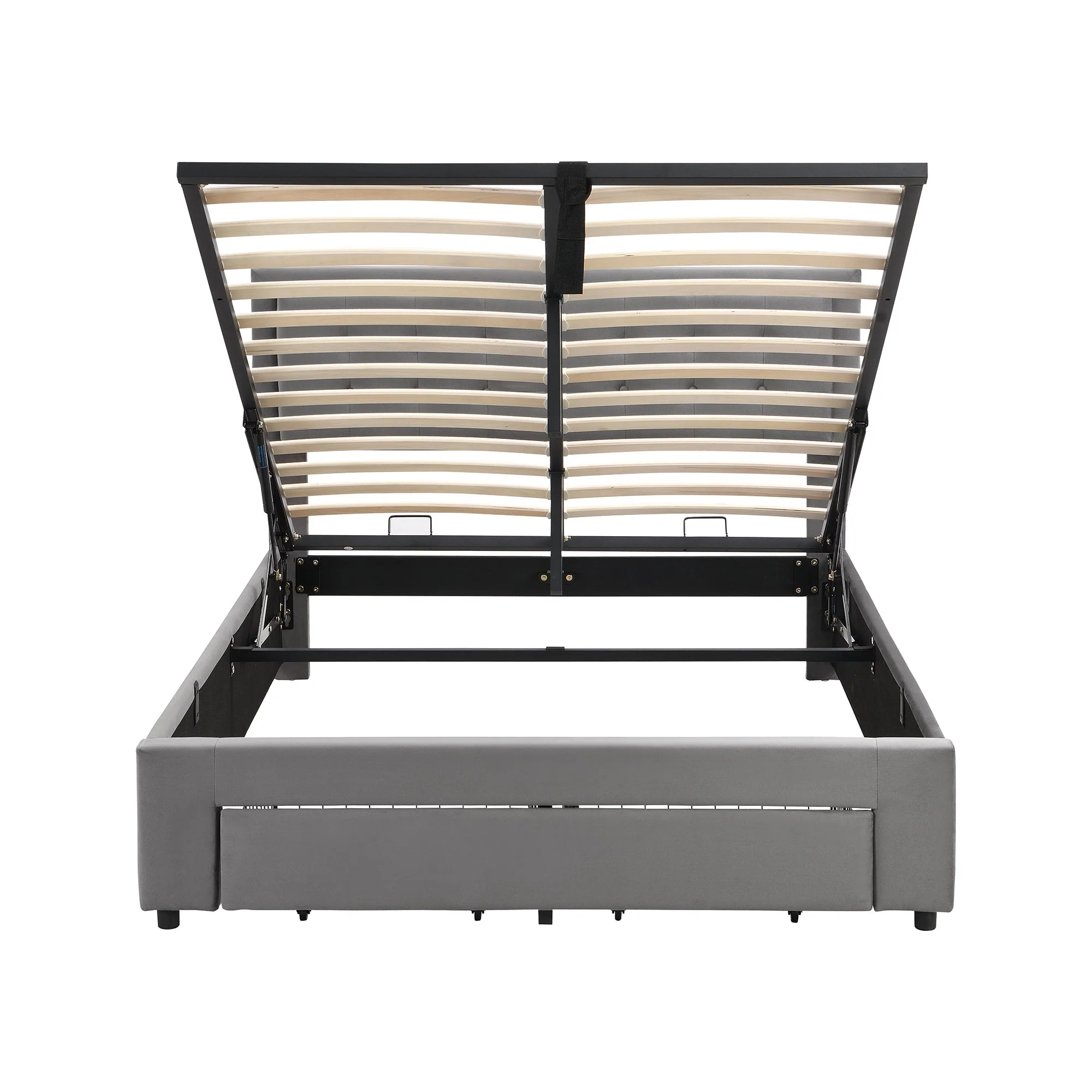Upholstered Double Bed 140x190cm Hydraulic Storage 2 Drawers Velvet Grey - Image 9