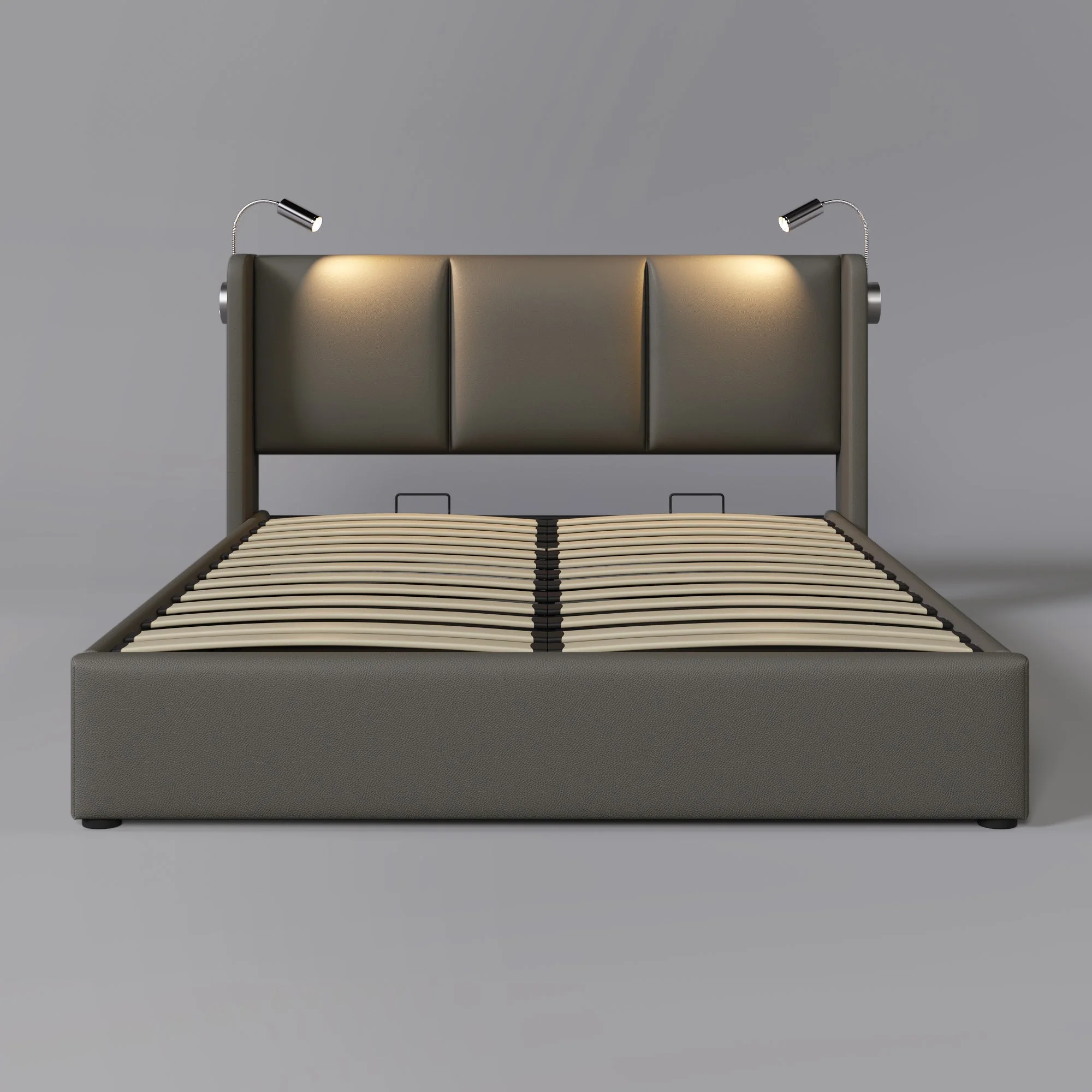 Upholstered Double Bed 140x200 Storage, USB Light, Slatted Base, PU - Image 7