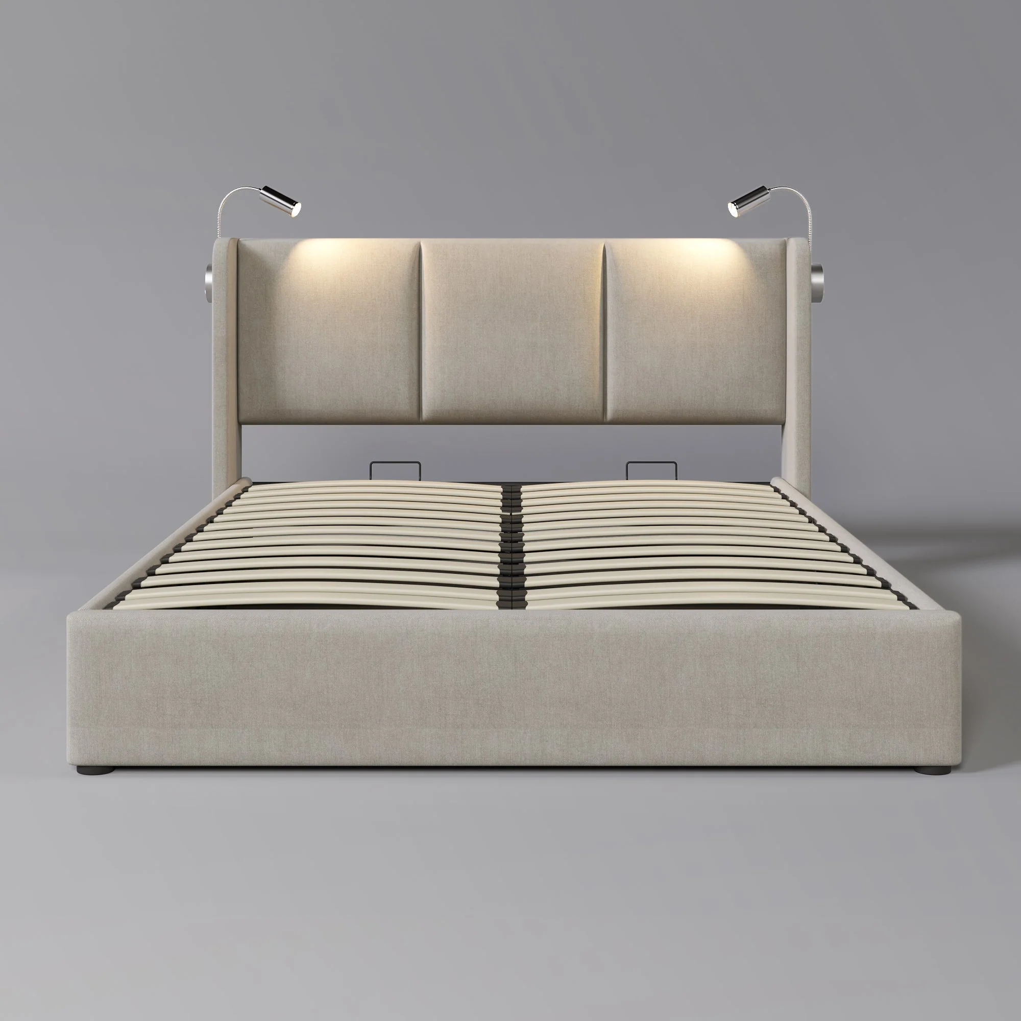 Upholstered Double Bed, 140x200 Storage USB Reading Light, Linen Material - Image 6