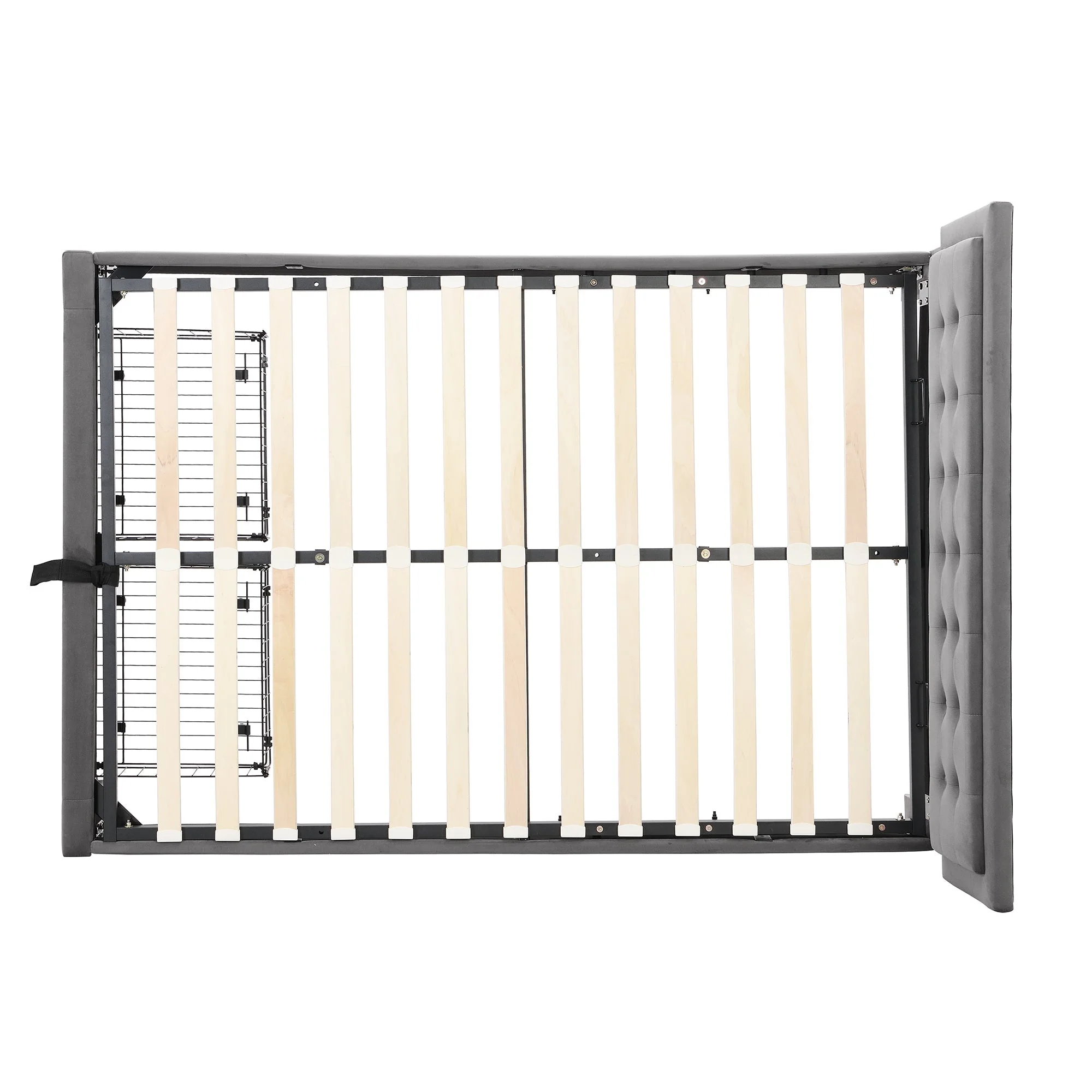 Upholstered Double Bed 140x200cm Storage Box & Drawers Slatted Frame - Velvet Grey - Image 10