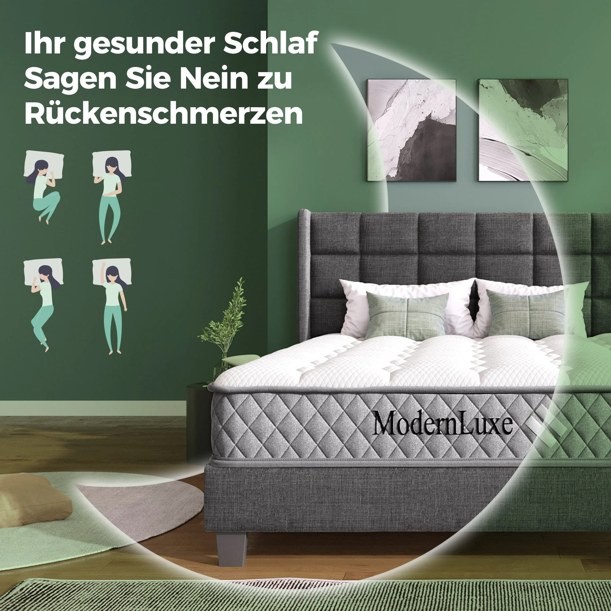 Upholstered Double Bed, 140x200cm with Headboard, Black Linen - Image 9
