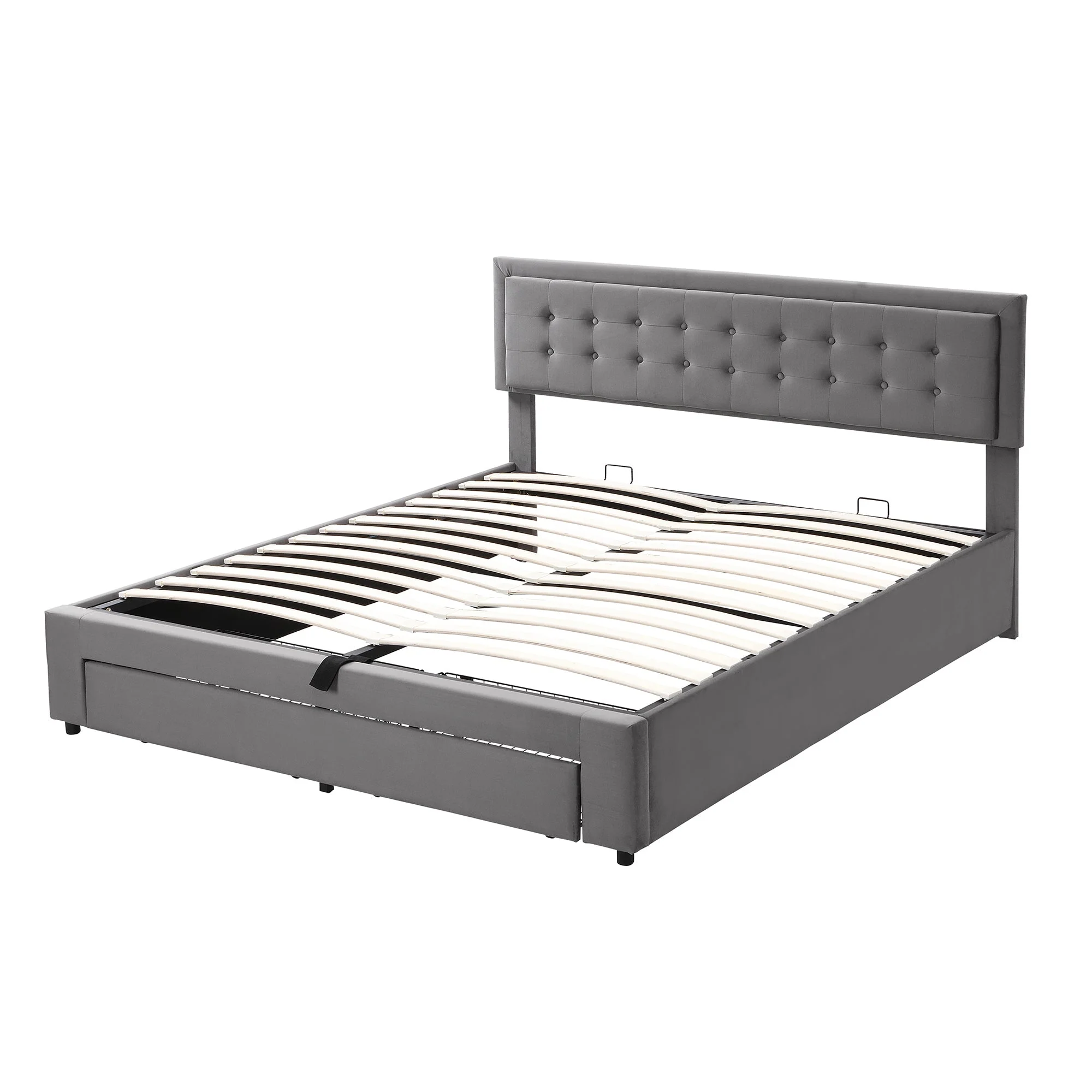 Upholstered Double Bed 160x200 Storage Drawers Slatted Frame - Velvet Grey - Image 7