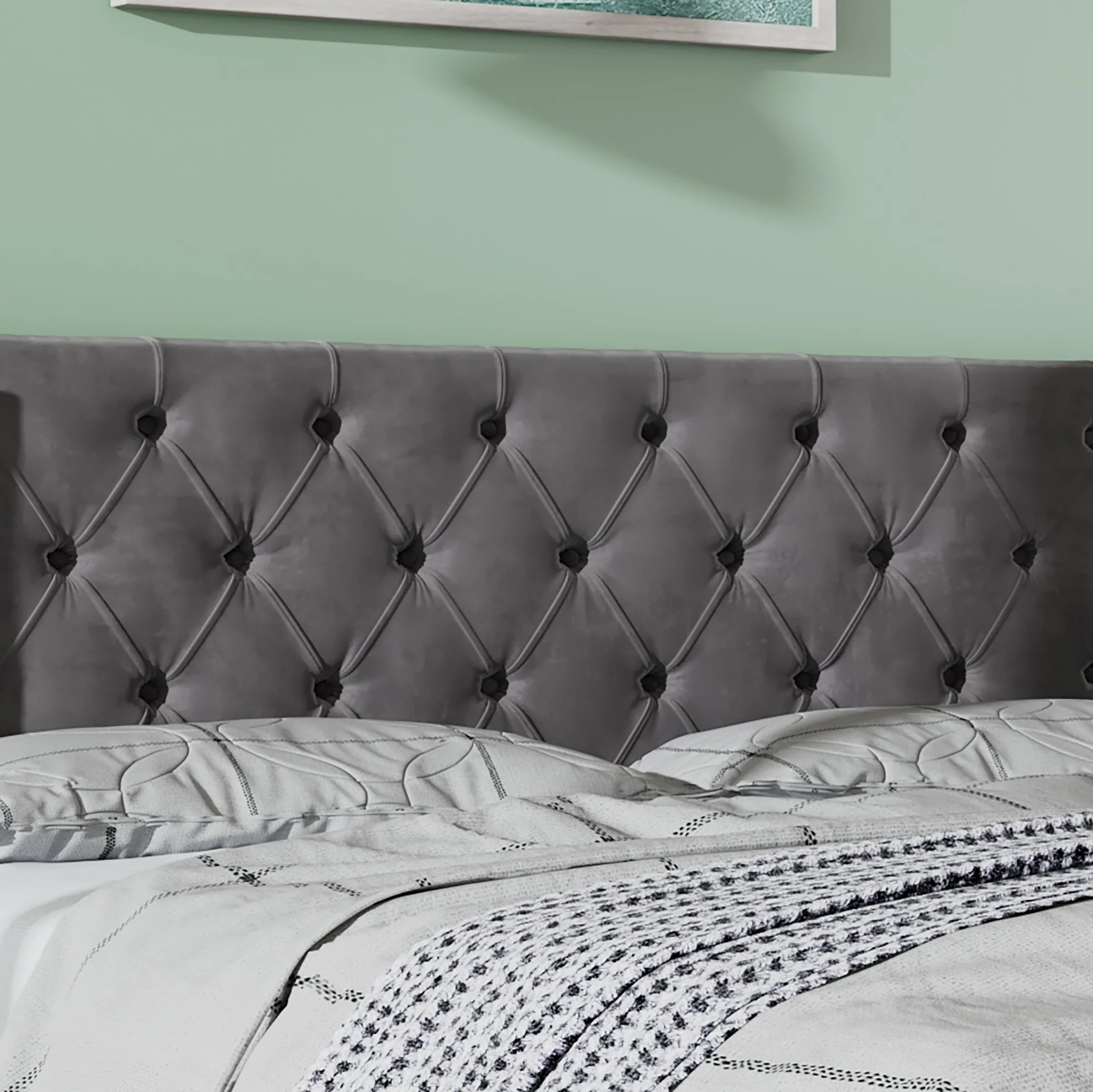 Upholstered Double Bed 160x200cm Hydraulic Storage Flannel Ear Shape - Grey - Image 6