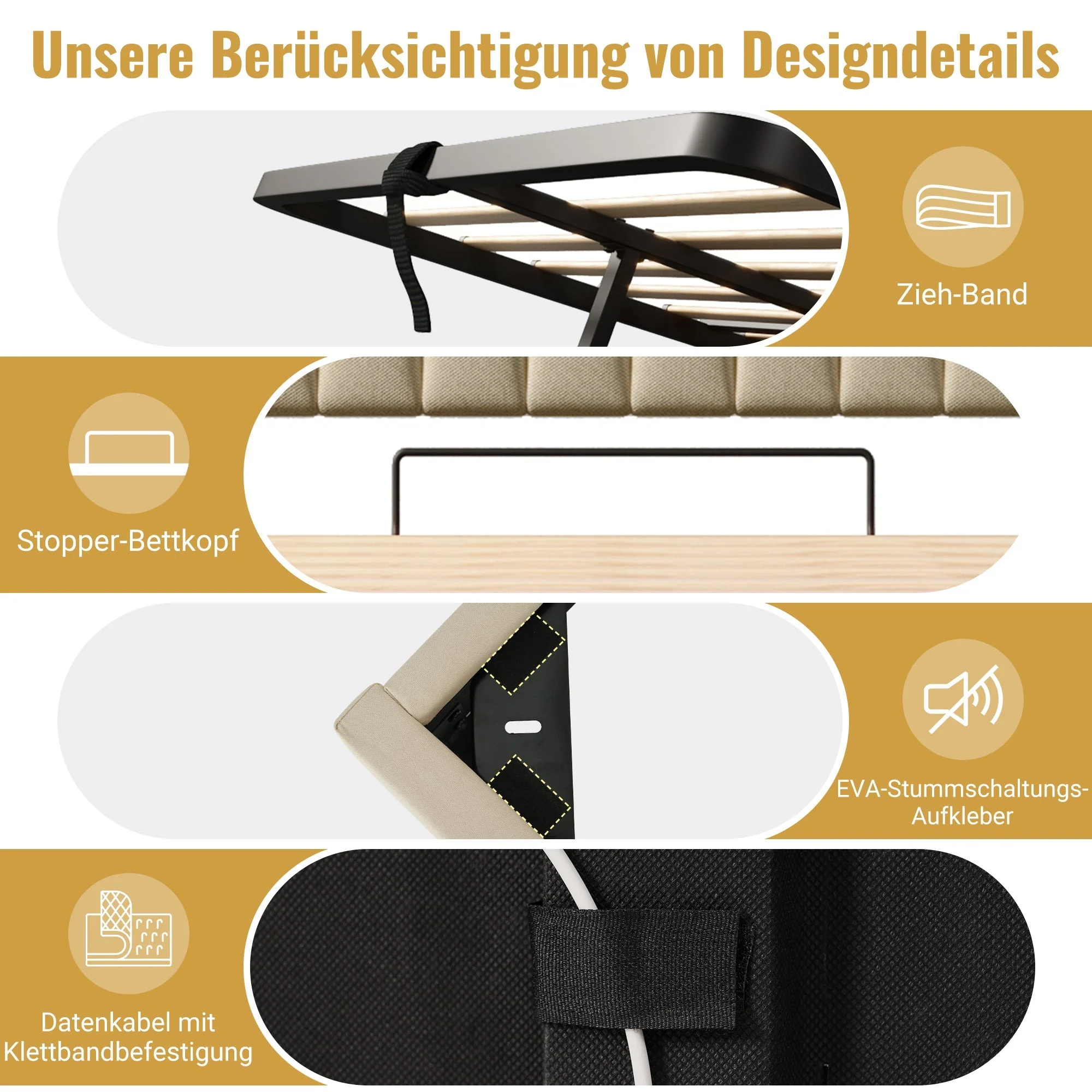 Upholstered Double Bed 180x200cm, Hydraulic Storage Headboard with LED/USB Ports, Beige Linen - Image 8