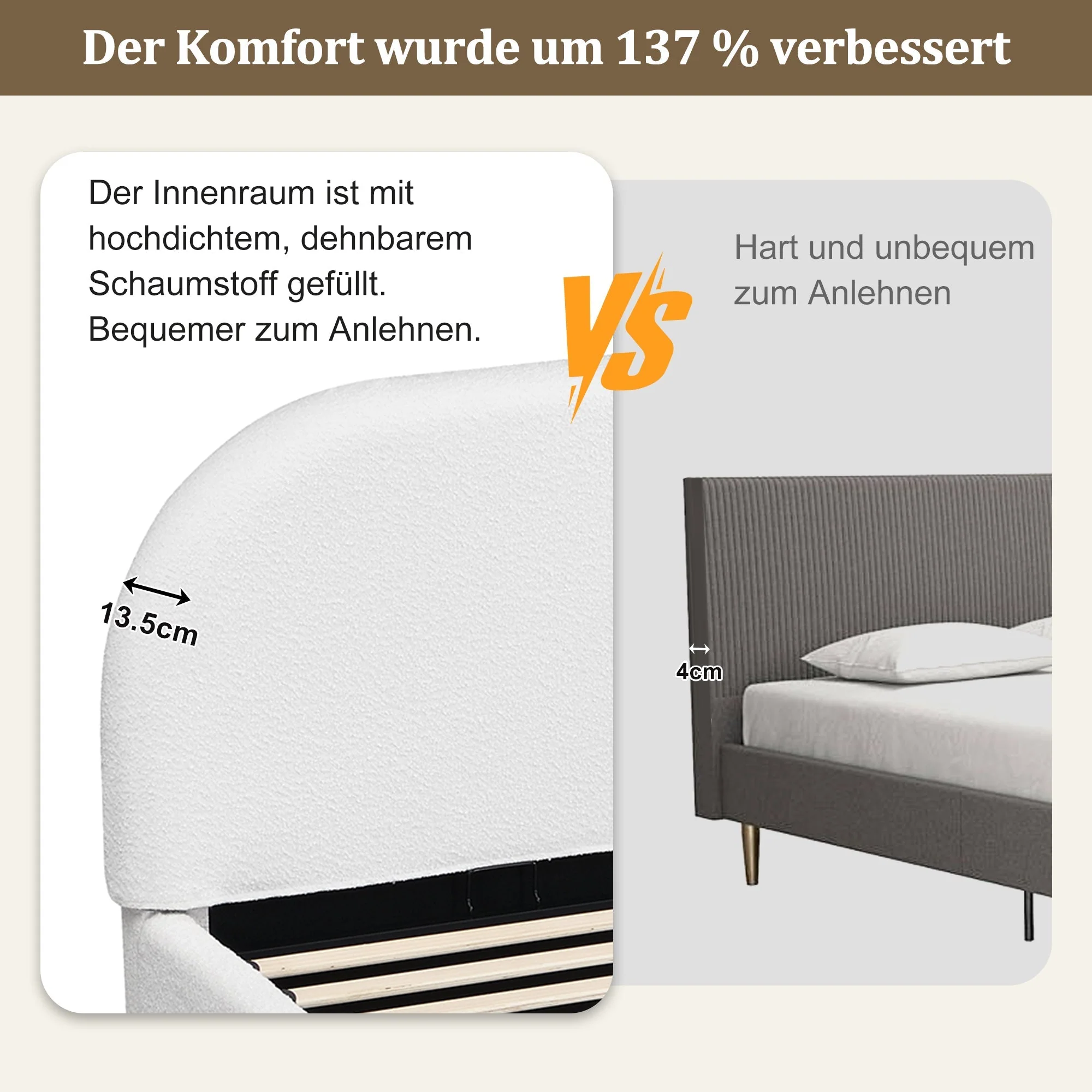 Upholstered Double Bed 180x200cm with Hydraulic Storage and Slatted Base, Beige Bouclé - Image 8