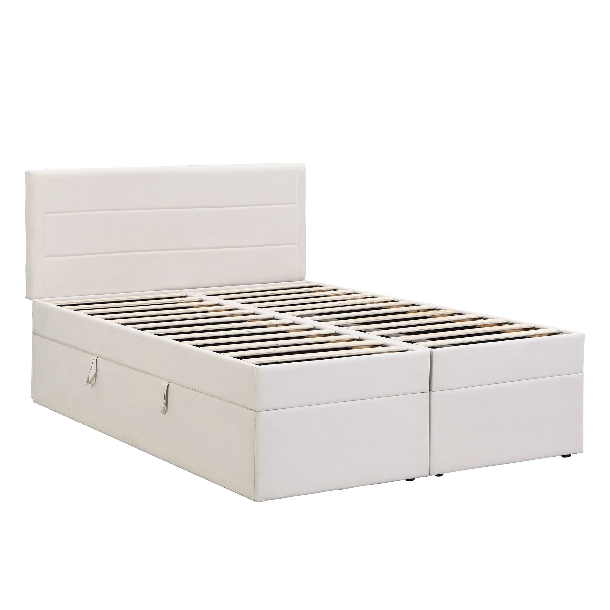 Upholstered Double Bed 200x140cm Large Dual Opening Storage - Beige - Image 10