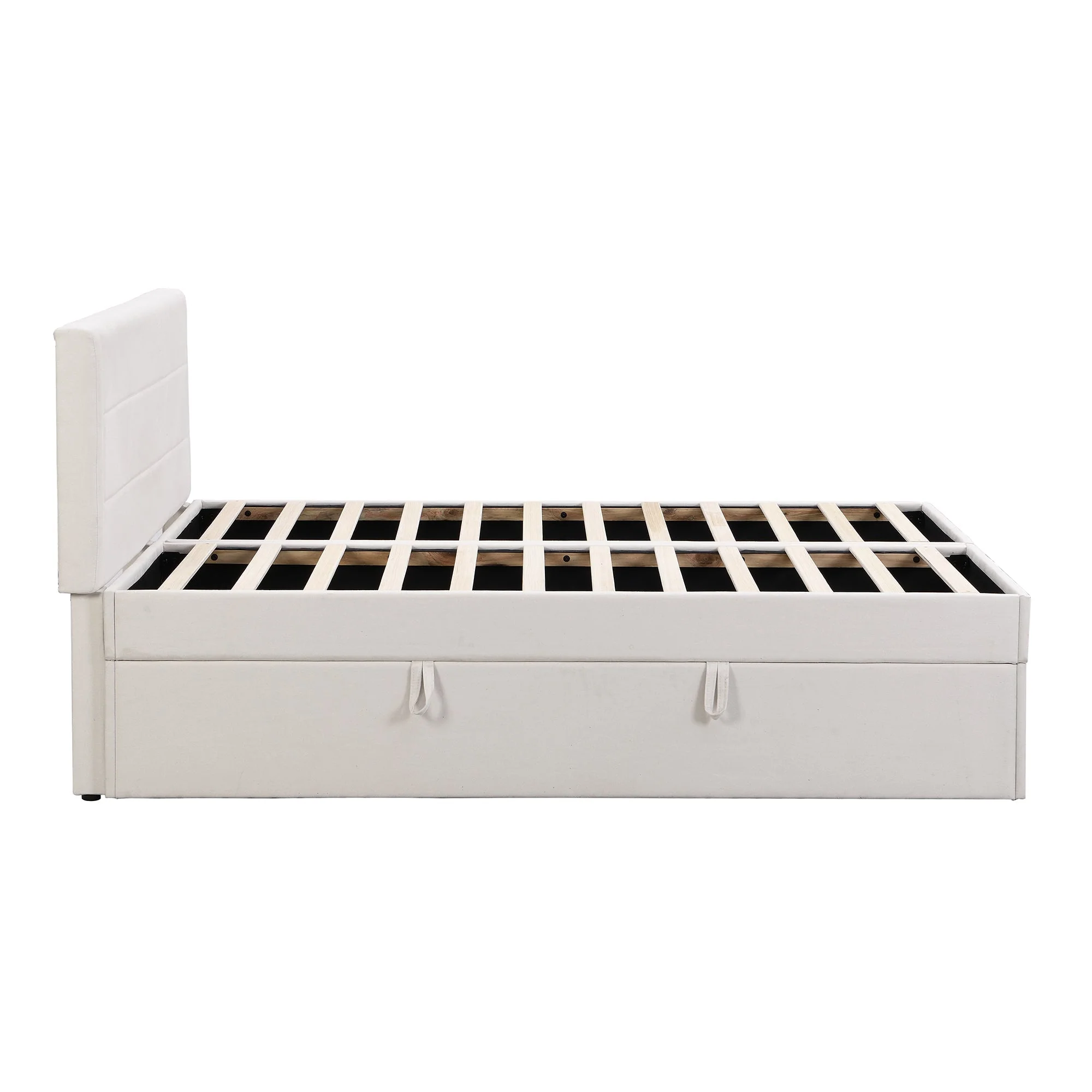 Upholstered Double Bed 200x140cm Large Dual Opening Storage - Beige - Image 9