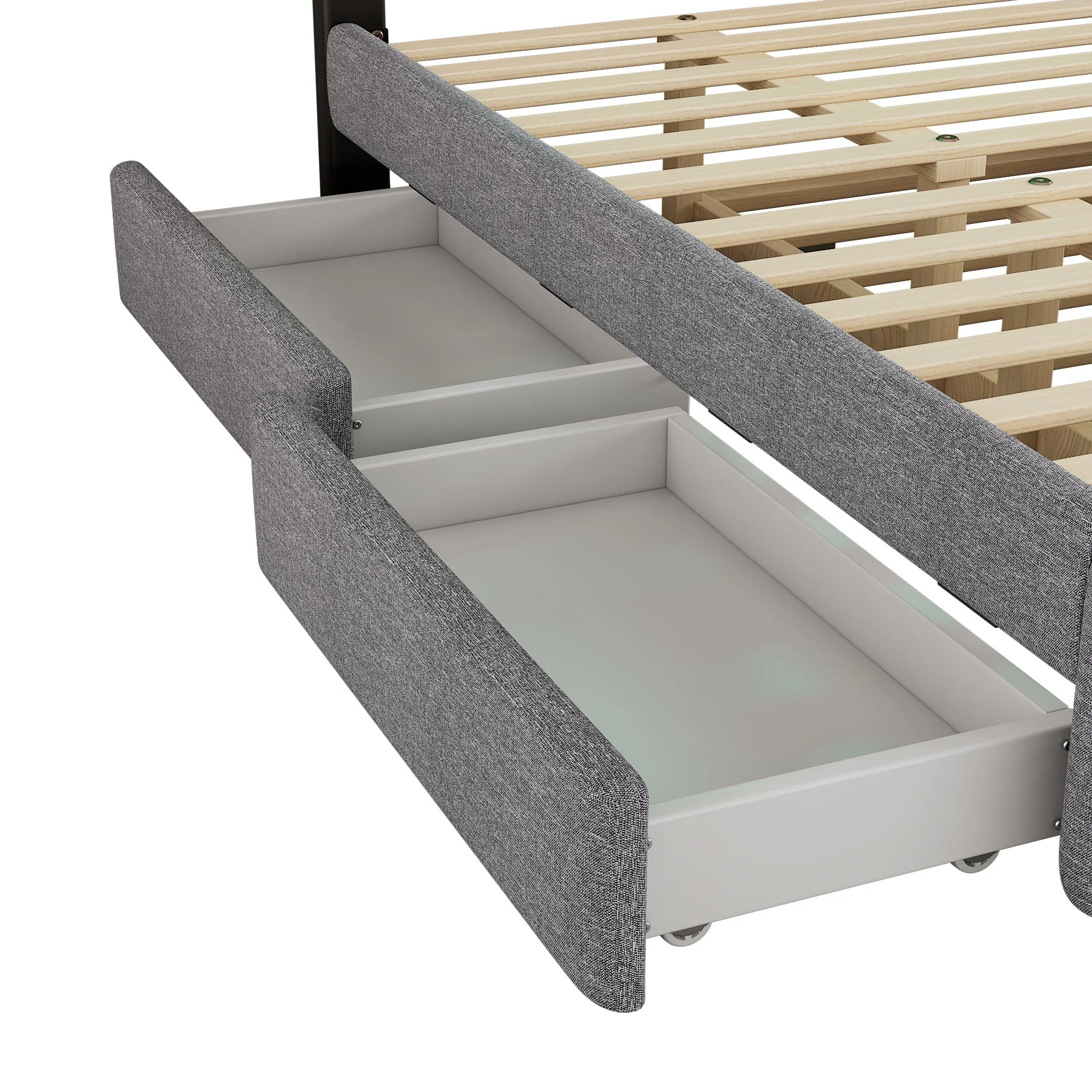 Upholstered Double Bed Pull-out Bed 2 Drawers LED Bedside 140x200cm - Grey - Image 10